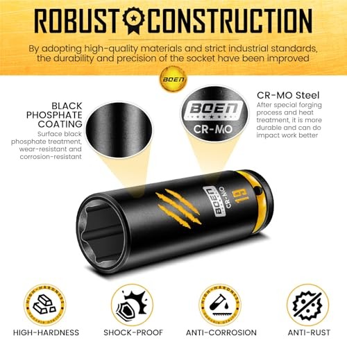 7-Piece 1/2″ Drive Impact Socket Set, Deep Metric Lug Nut Socket Set (17, 18,