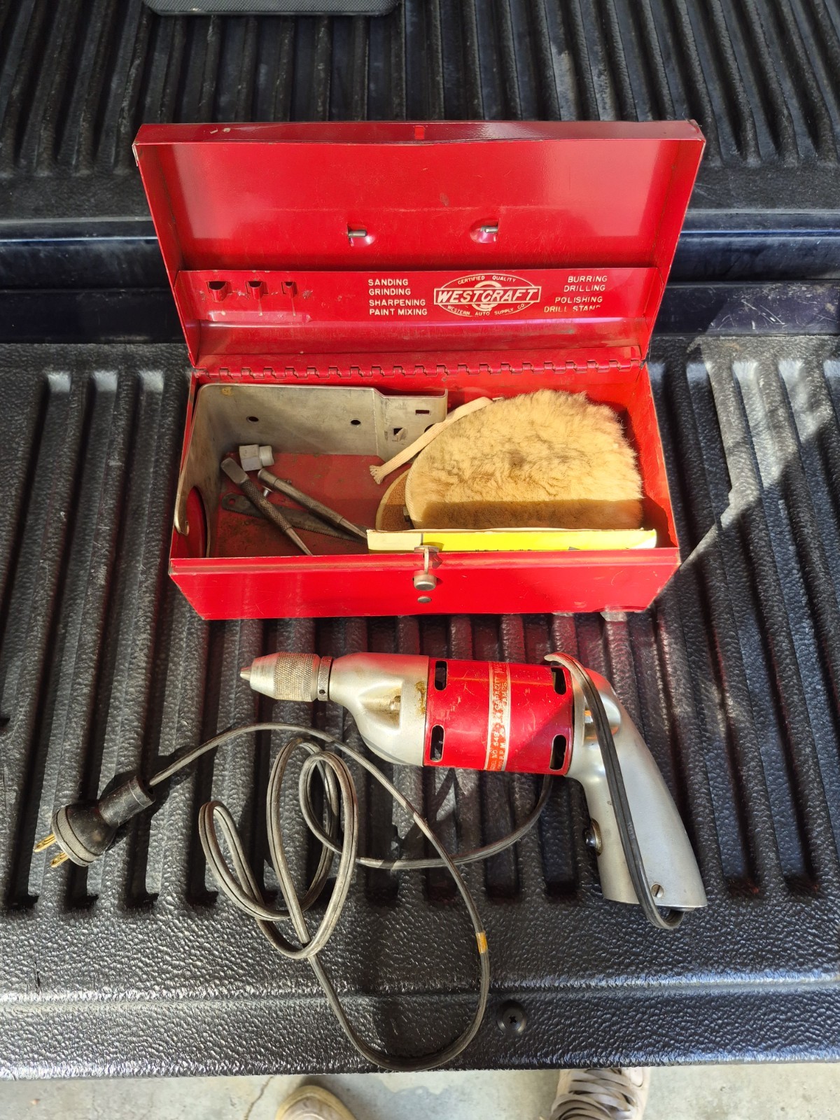 Vintage Westcraft Western Auto Electric Drill Model 549 W/ Tool Case & Supplies