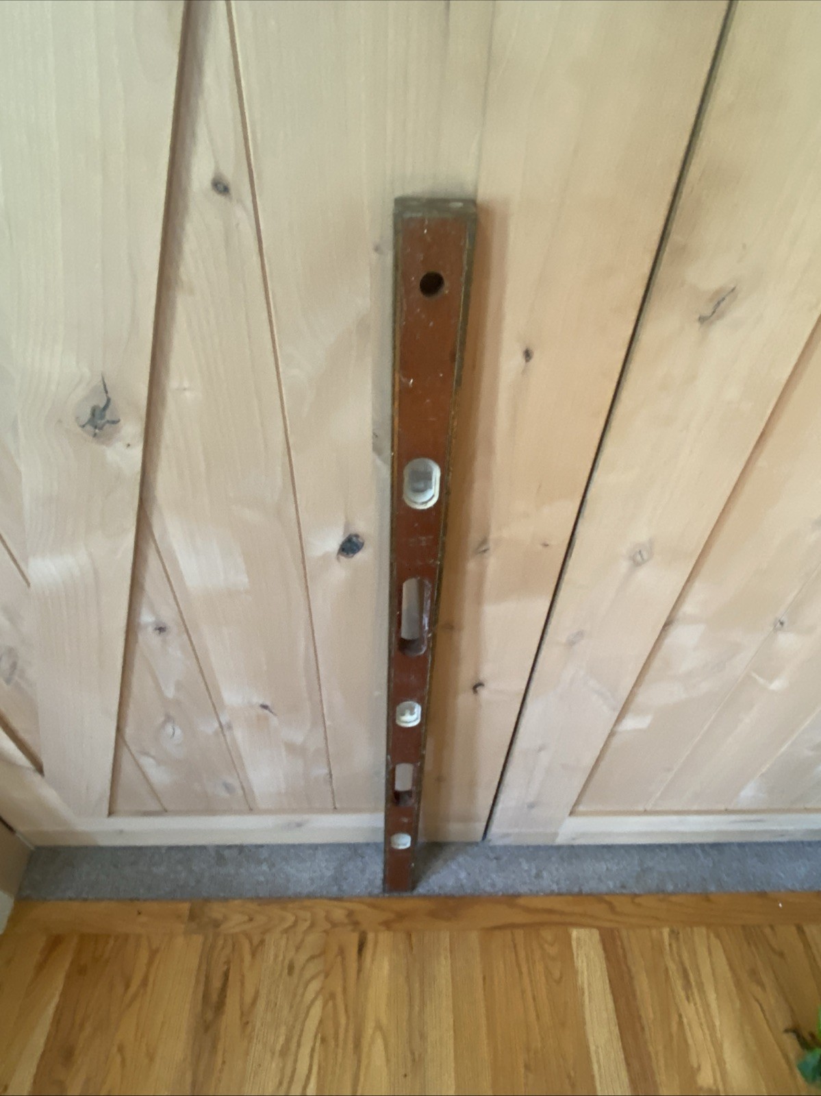 Vintage Leveling Tool 48” Solid Wood And Brass Trim MCM