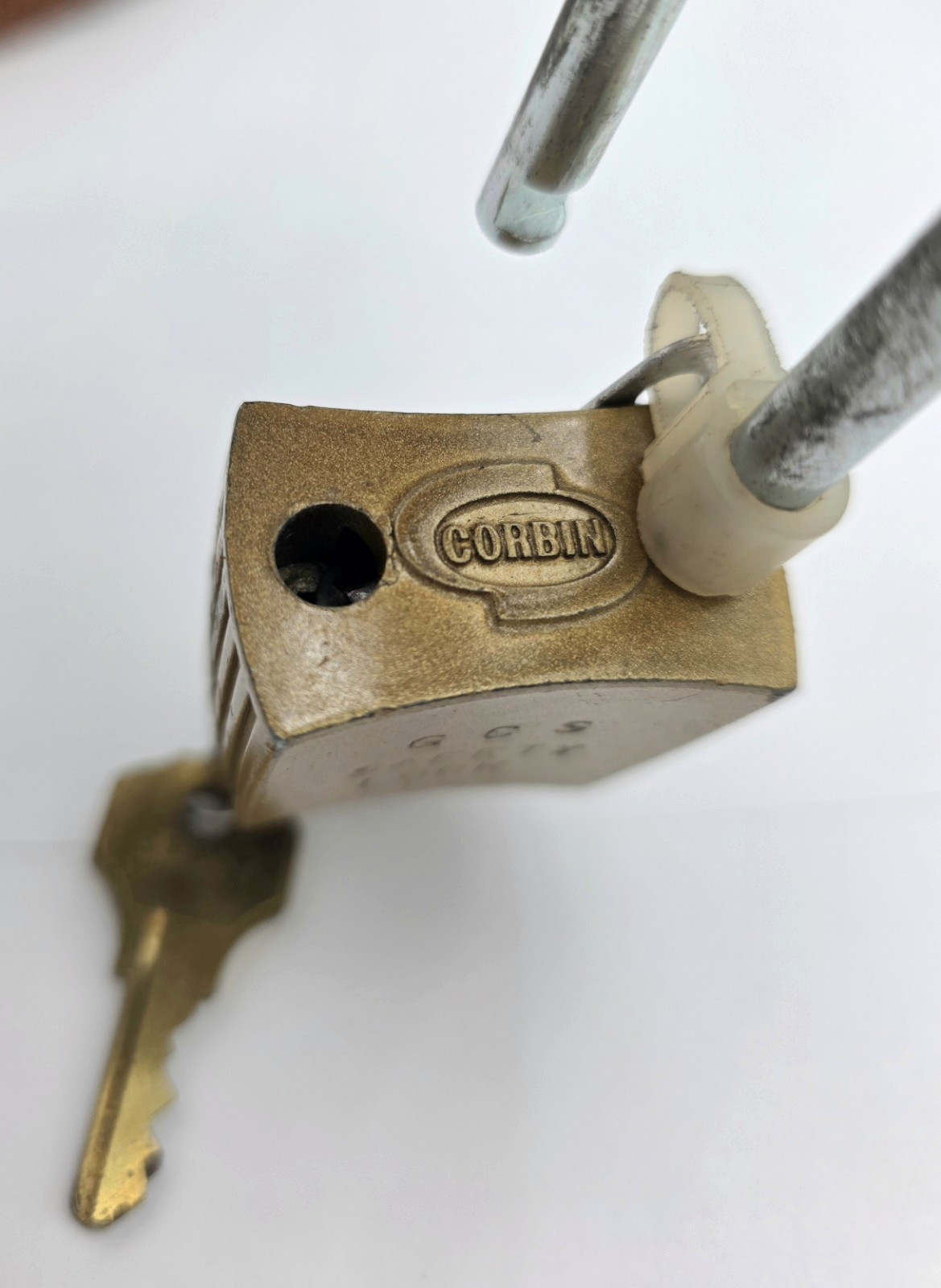 Corbin Padlock With 2 Keys Long Shackle Brass GCS Safety Lock Industrial VTG