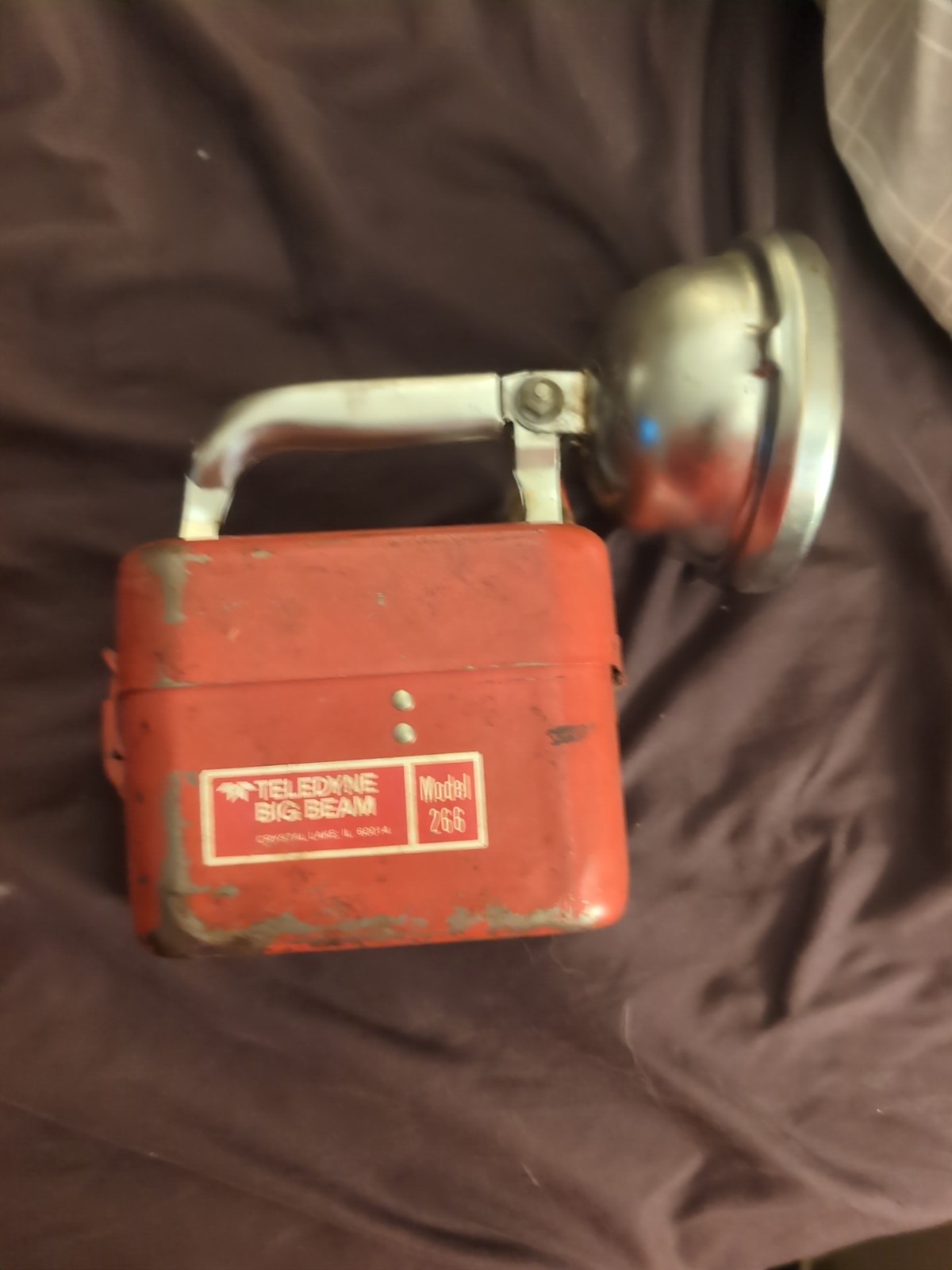 Vintage Teledyne Big Beam Model #266 Hand Lantern Red Steel Chrome Flashlight 6V