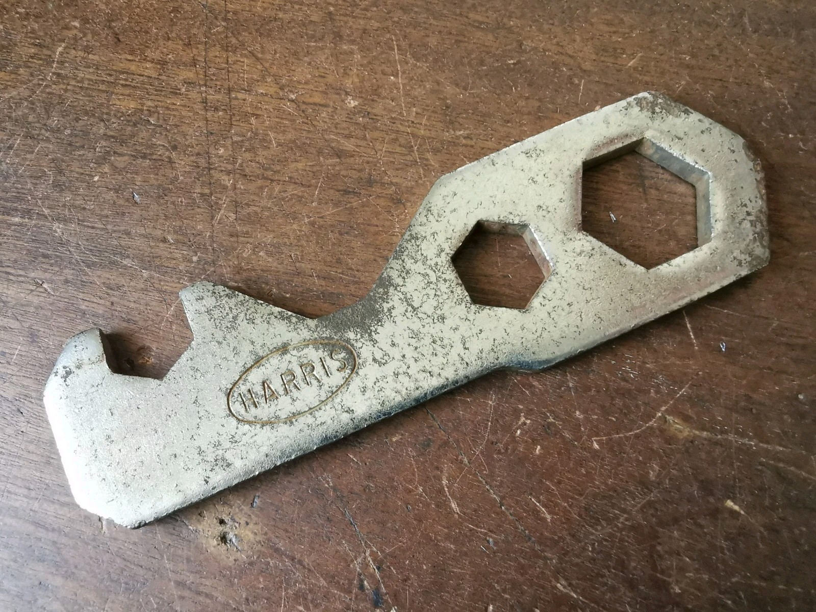 Vintage flat plate Harris spanner, 11/16AF, 1″AF.