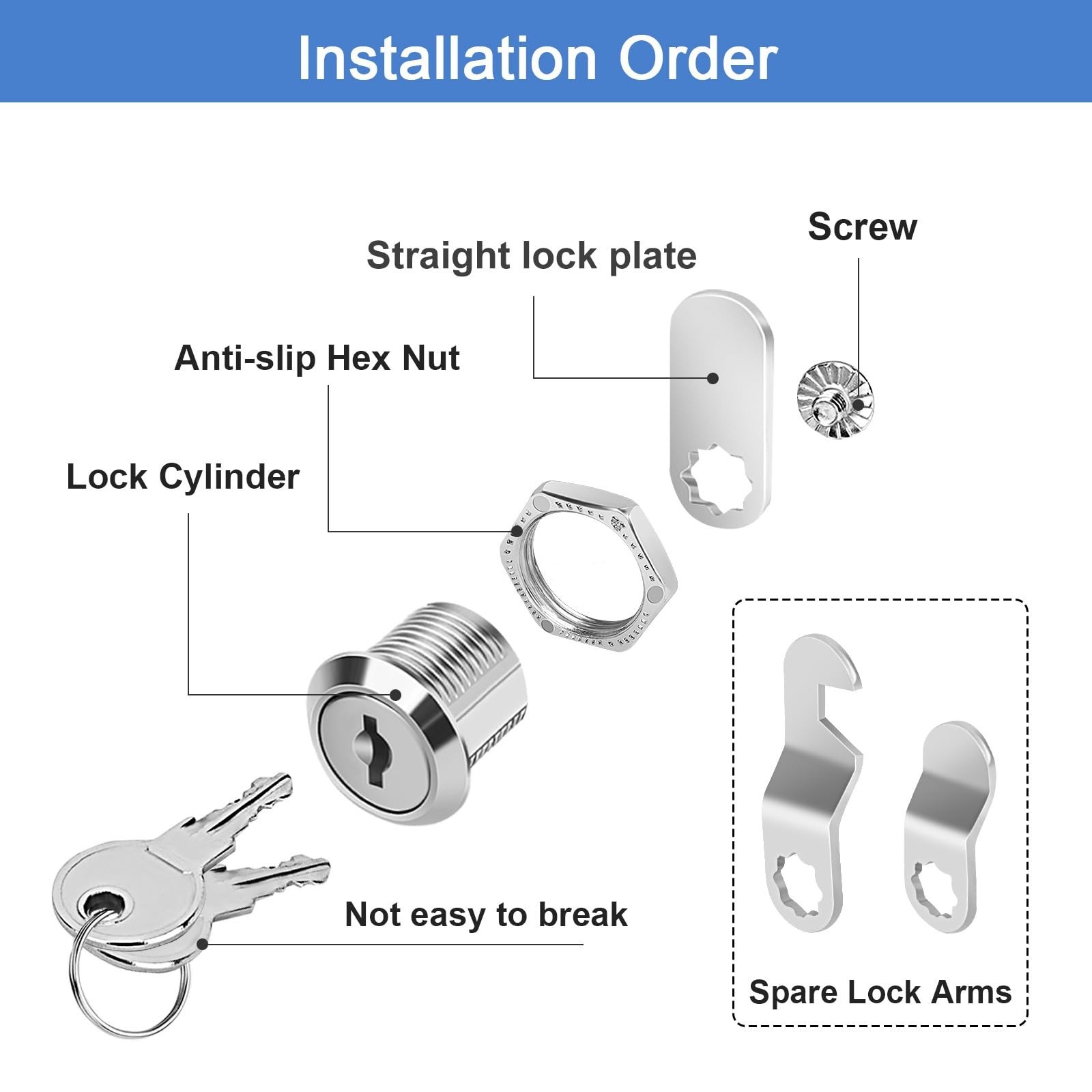 Zinc Alloy Cam Locks 5/8″ (8 Pack) with Keys – Keyed Alike for Mailbox, Toolbox,