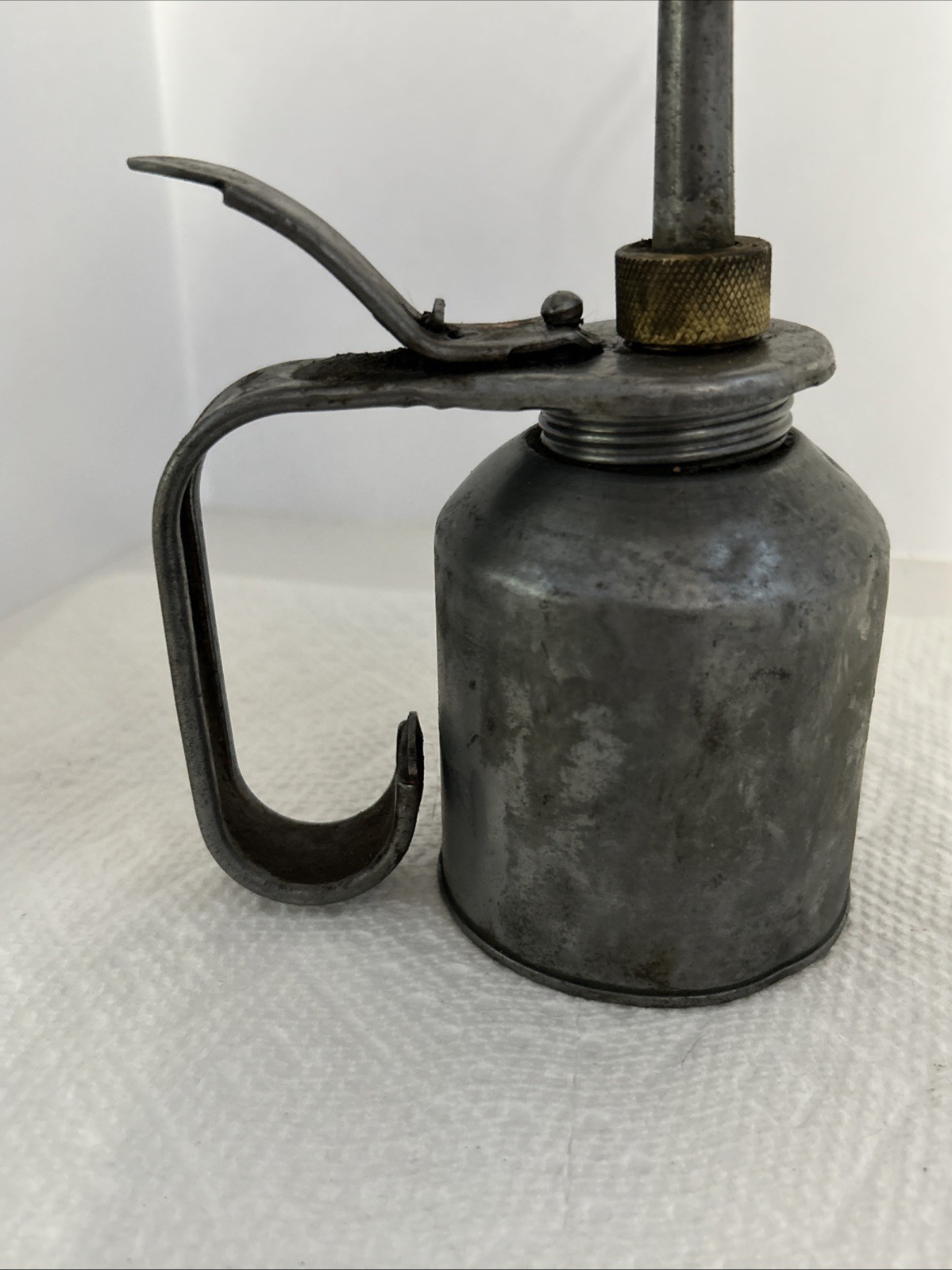 Vintage Metal Oil Can Rustic Collectible with Long Spout and Pump Handle Display