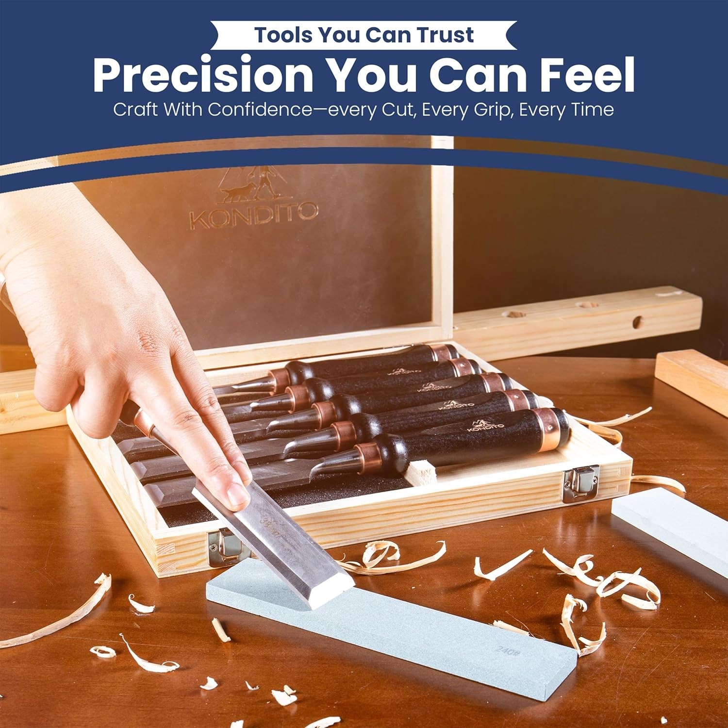 Professional Wood Chisel Set – Complete Chisel Kit with 6 CRV60 Steel Blades (6–