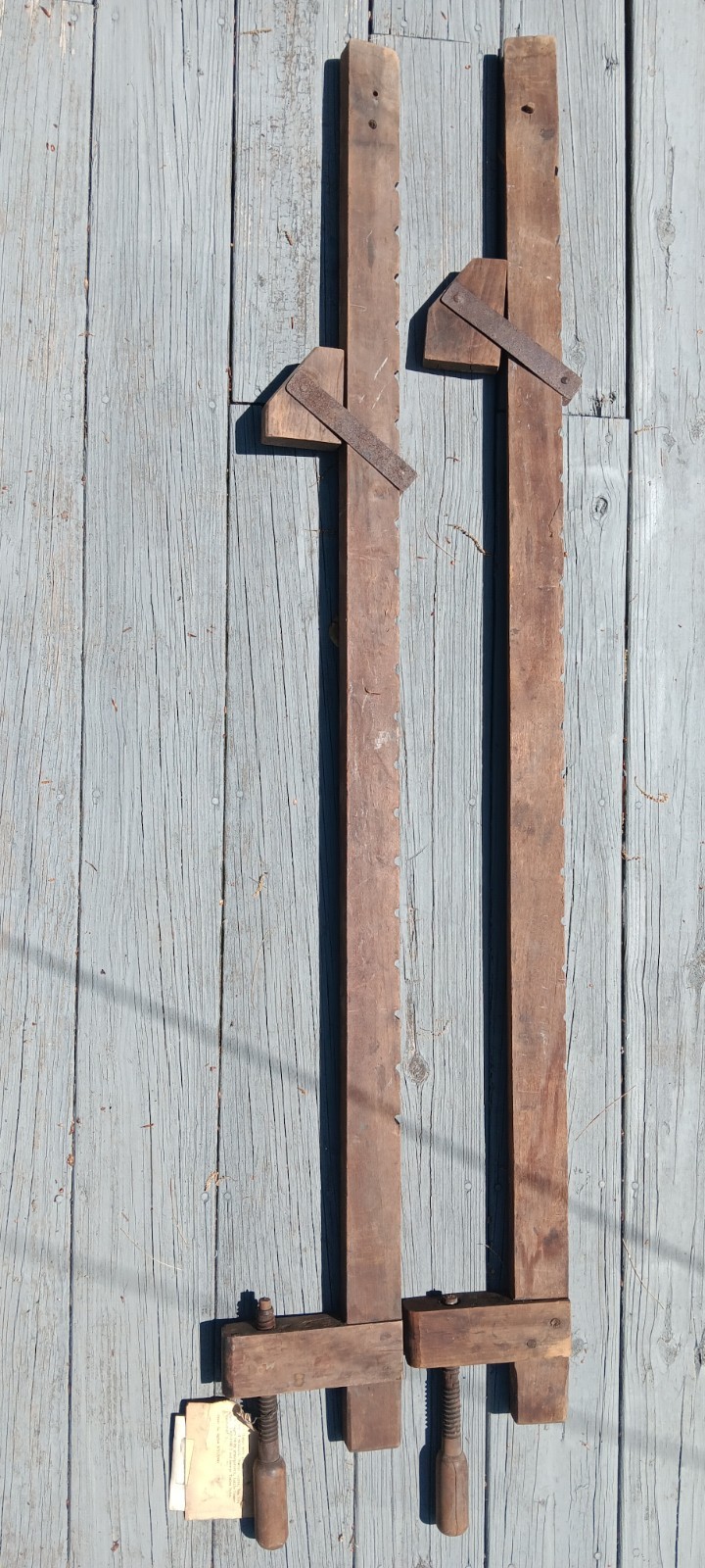 2 Vintage Wood Bar Clamps Adjustable Woodworking Clamp Tool 48″ Total 57″ Long
