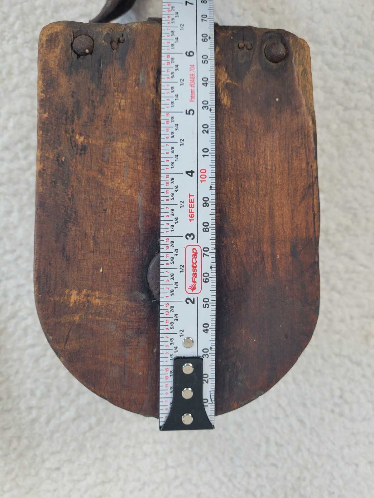 Vintage Wooden Barn Pully Wood Wheel W/ Iron Hook Great Display￼