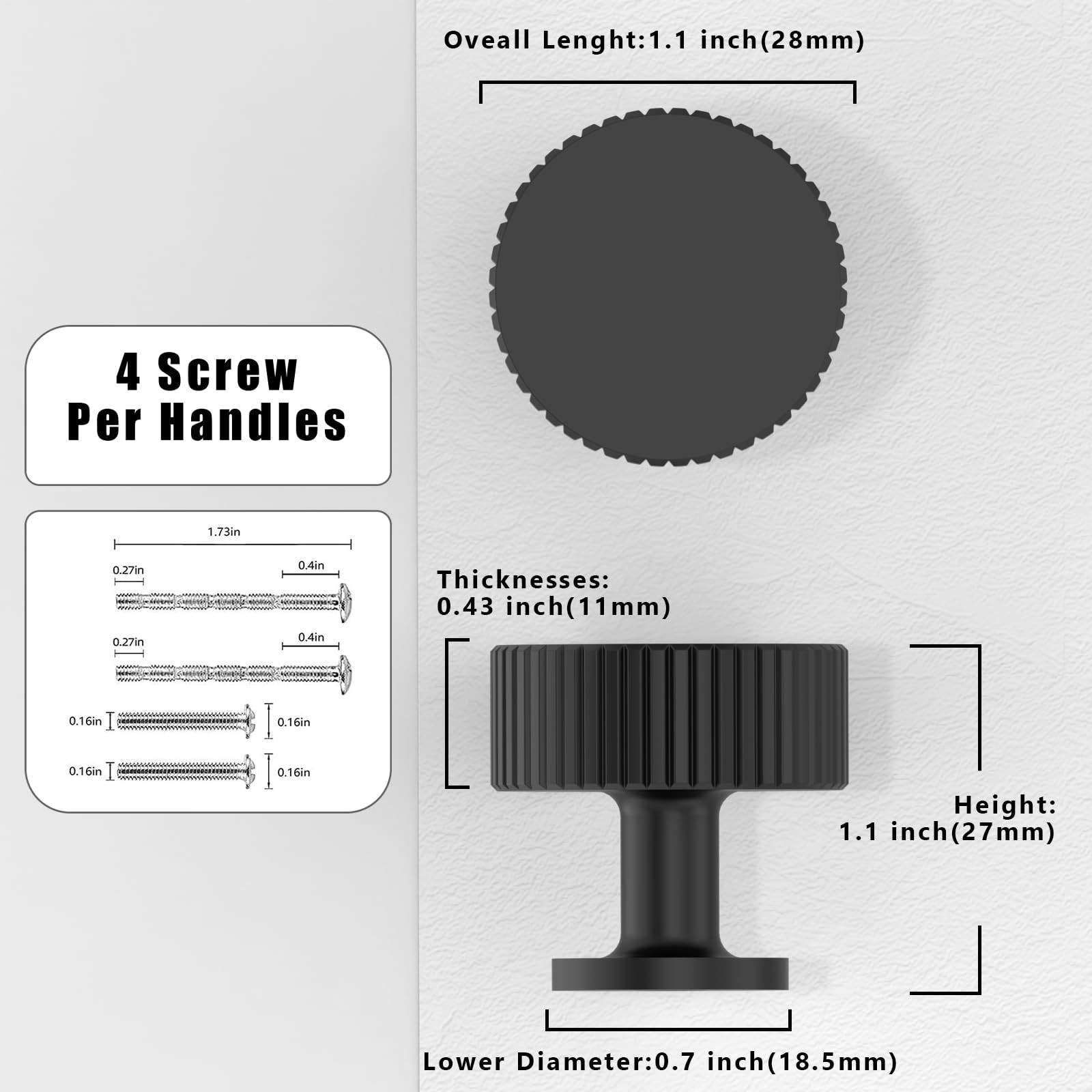 10 Pack Matte Black Cabinet Knobs 1-1/10 Inch(28mm) Single Hole Cabinet Pulls…