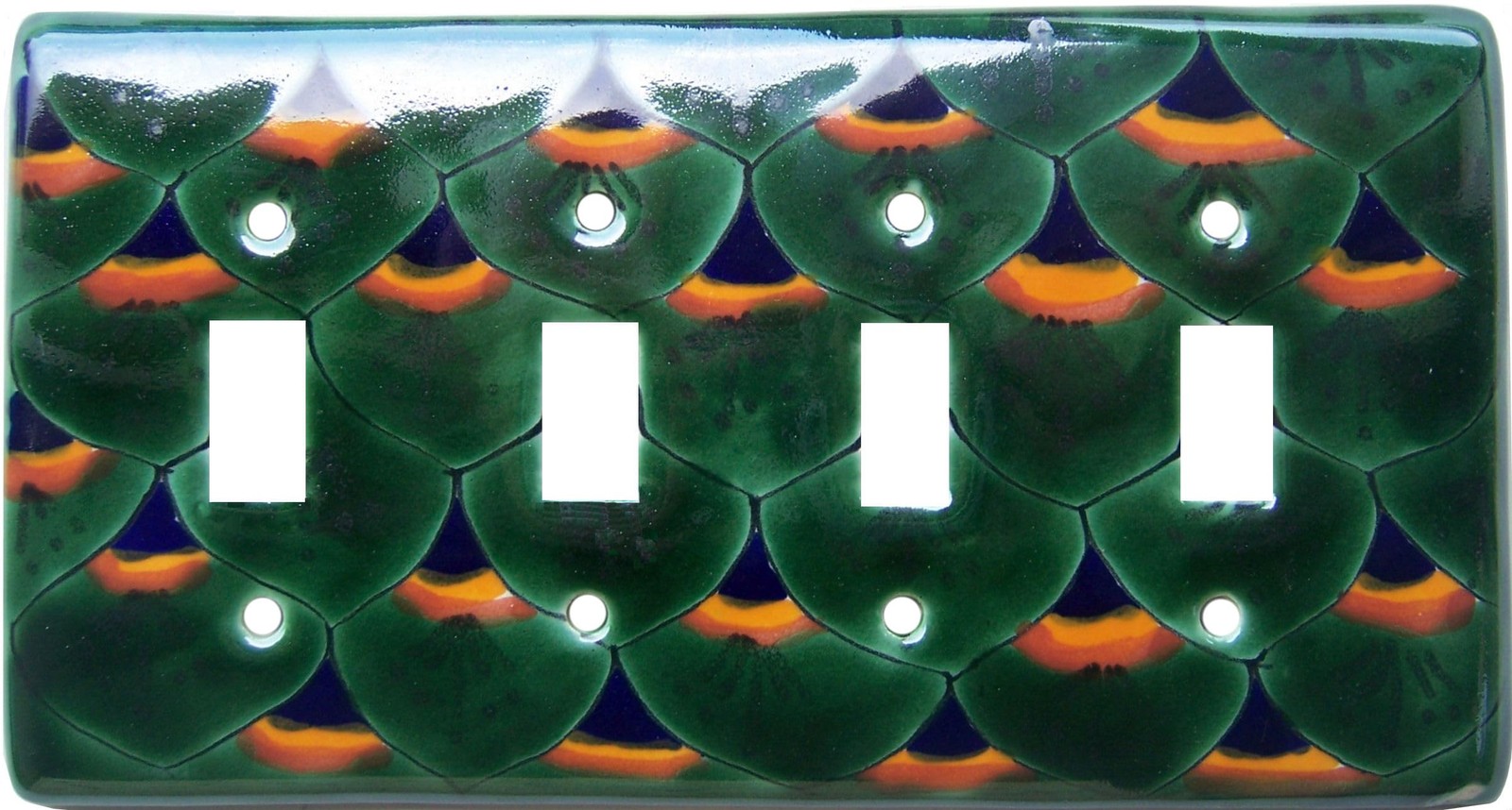 Fine Crafts Imports Peacock Talavera Quadruple Toggle Switch White 4 75 Inch