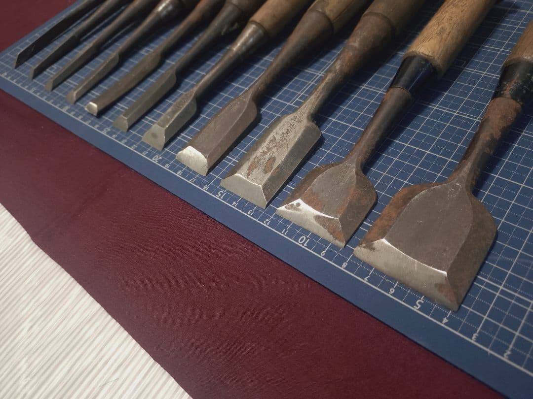 Chisel Nomi set of 10 3mm-41mm Japanese Vintage Woodworking Tool Japan