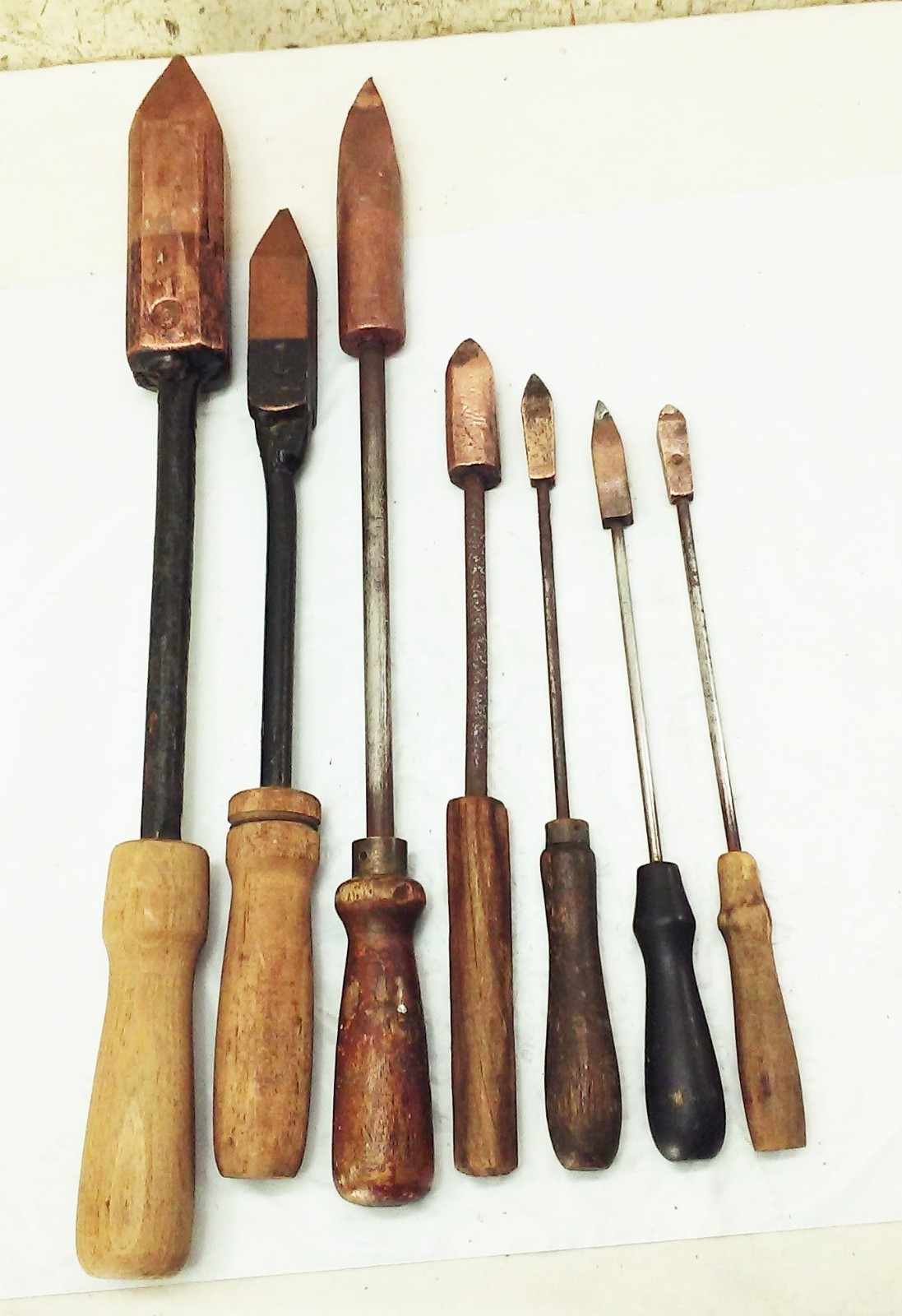 Vtg Antique Copper Soldering Irons wood handle Blacksmith Sheet Metal Tool LOT
