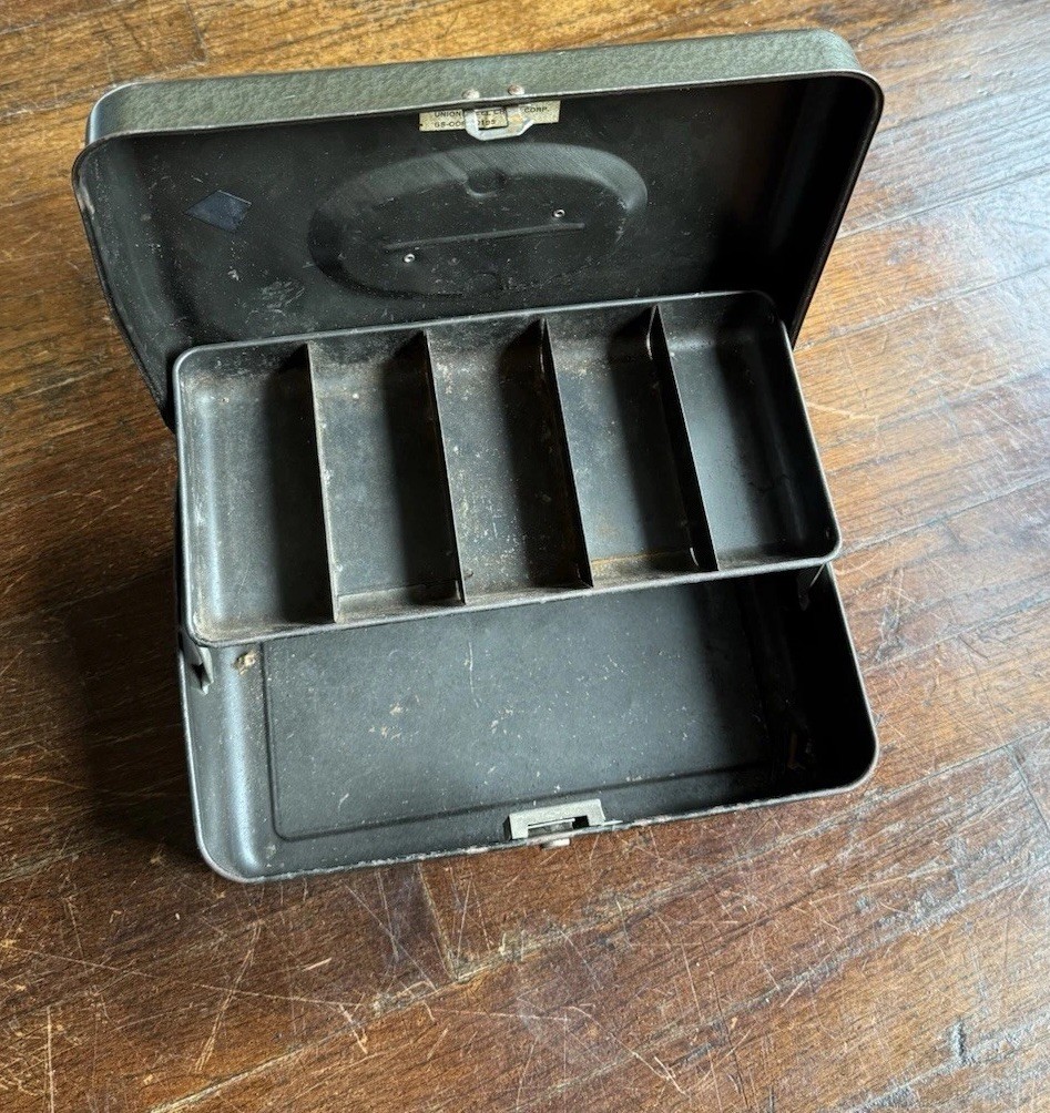 Vintage 1969 Union Steel Cash Box US Government Issue GSA Label LeRoy NY Green