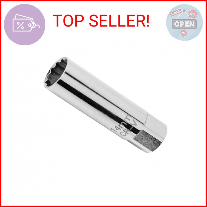 14mm Spark Plug Socket, 3/8 Inch Drive 12-Point Thin Wall Magnetic Spark Plug Re