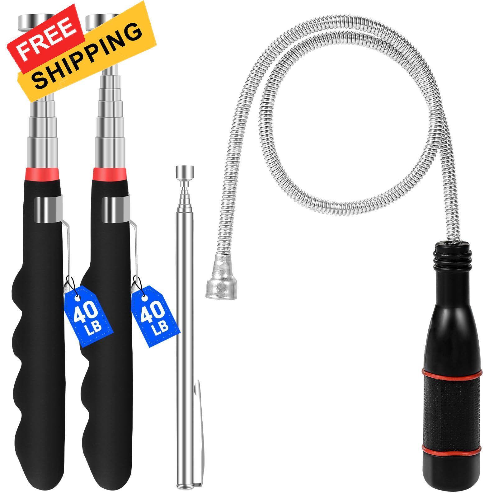 4Pcs Telescoping Magnetic Pickup Tool Telescop 2pcs+ Flex 1pcs+ Extend 1pcs