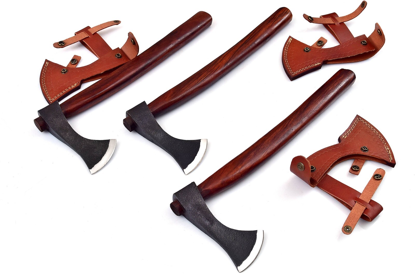 Hand forged Carbon Steel Throwing Axes Set Of Three With Leather Sheath