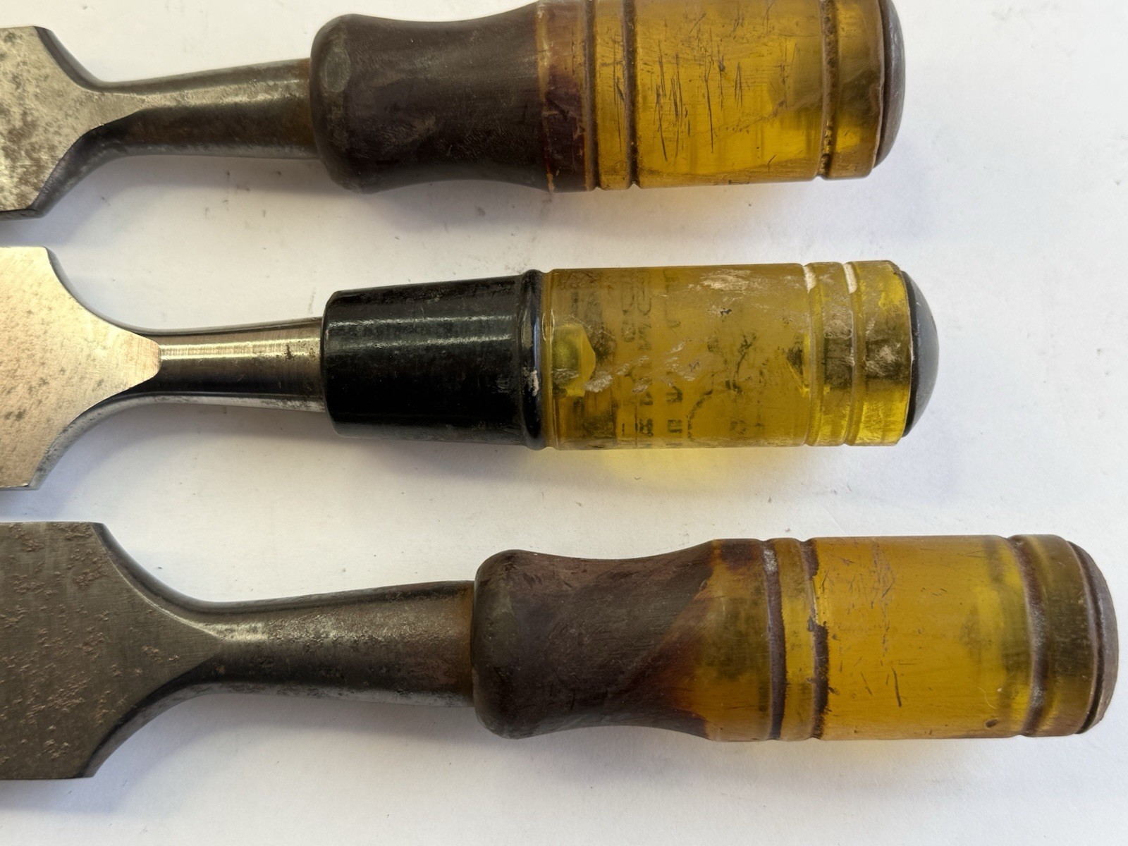 3 Vintage Woodworking Chisels Buck Bros. 1-1/2″ and 1-1/4″