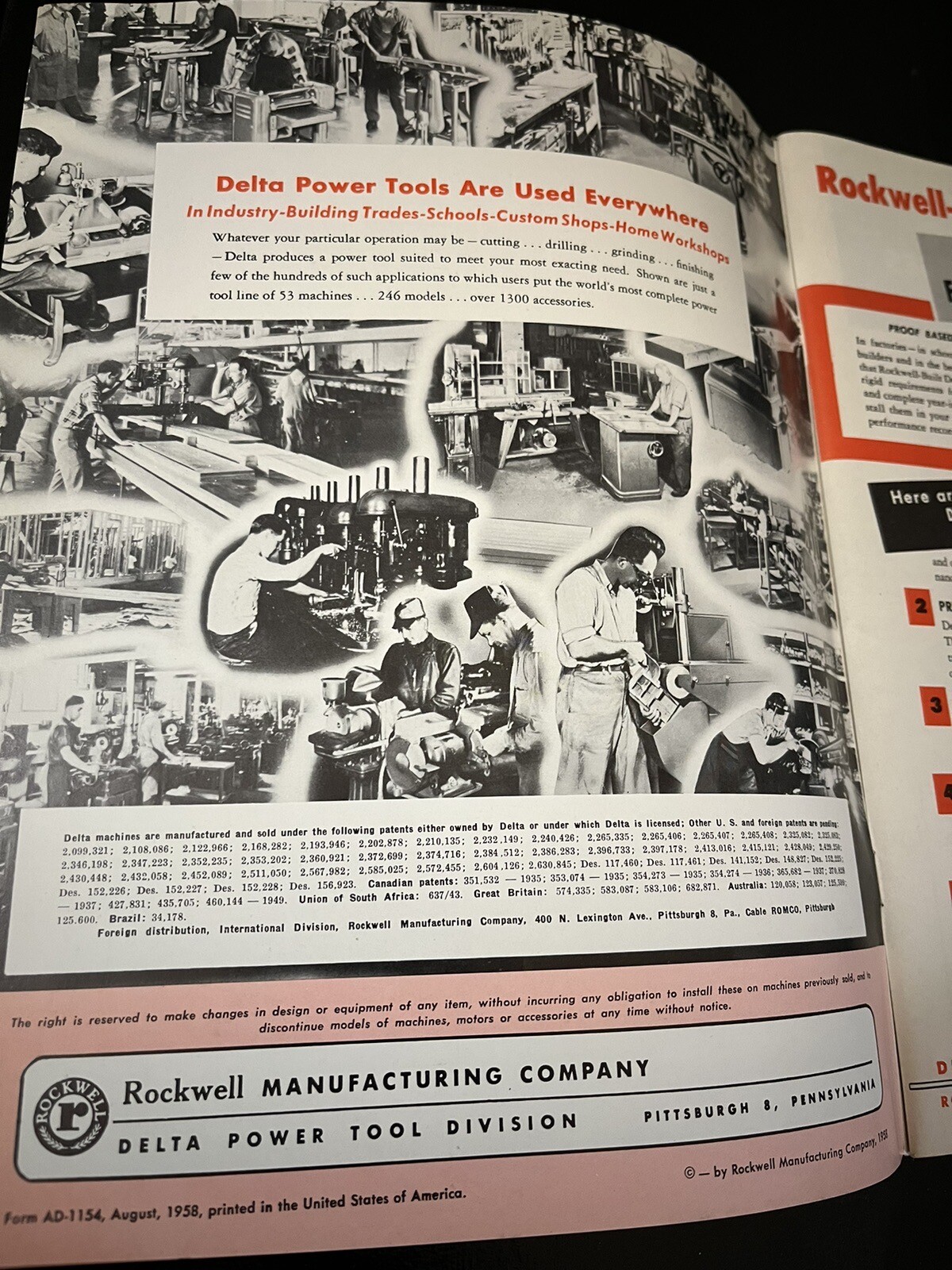 1958 DELTA ROCKWELL INDUSTRIAL POWER TOOLS CATALOG AD AB-58-2 JB81
