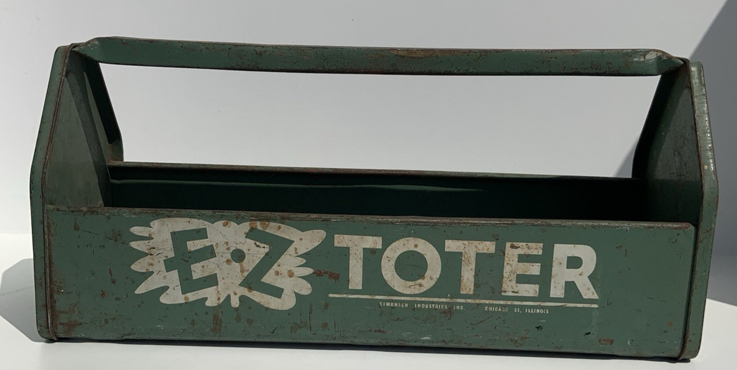 Vintage Simonsen E-Z Toter Metal GREEN Tool Carrier Tote Caddy TOOLBOX