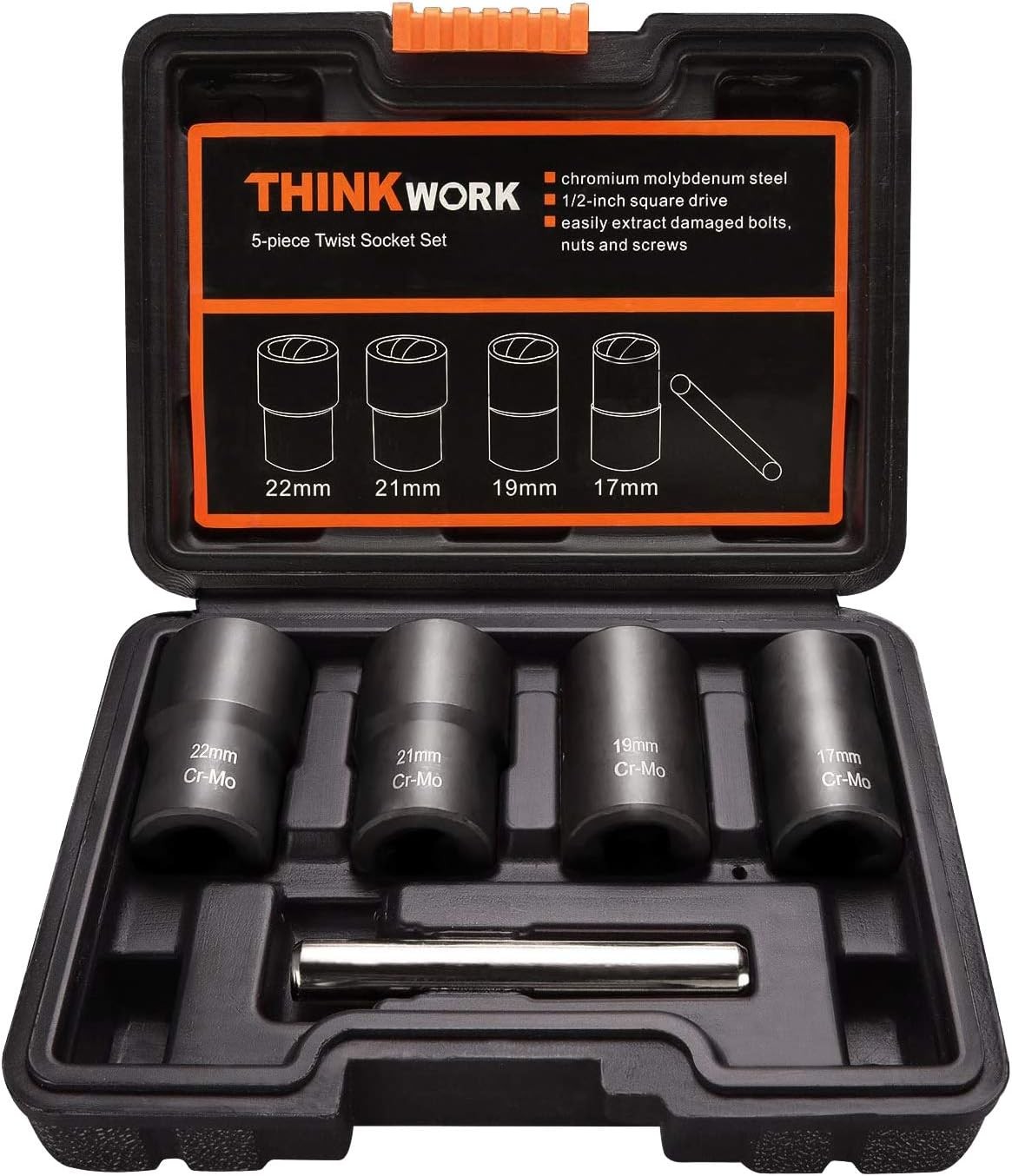 THINKWORK 1/2 Inch Drive Lug Nut Removal Tool, 5-Piece Wheel Lock Removal Kit, L