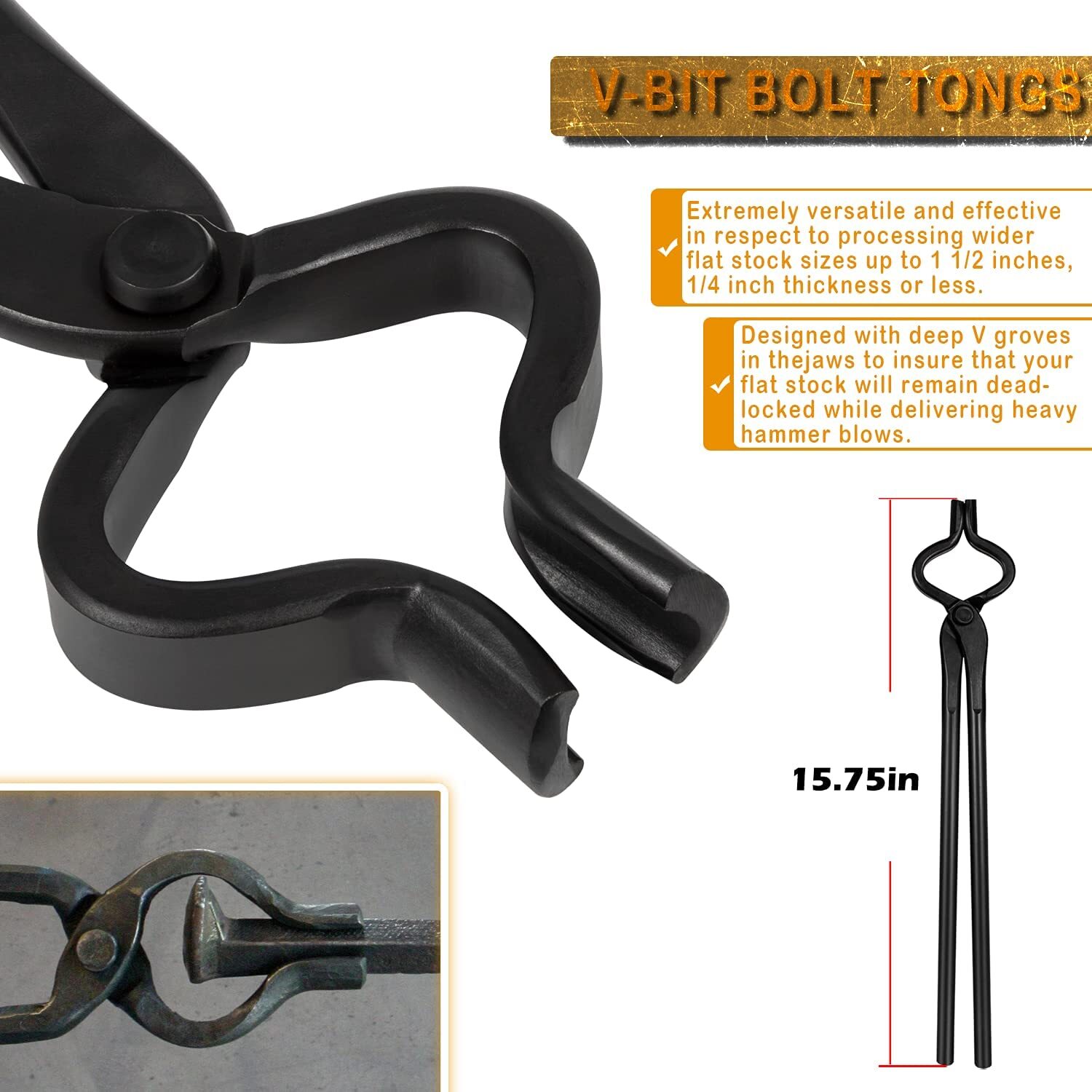 Blacksmith Bladesmith Knife Making Tongs + 1.5kg Hammer Set for Forge Anvil Vise