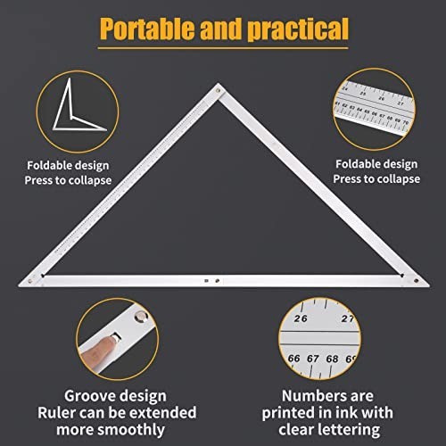48″ Combination Square – Folding Aluminum Triangle Ruler for Carpentry & Framing
