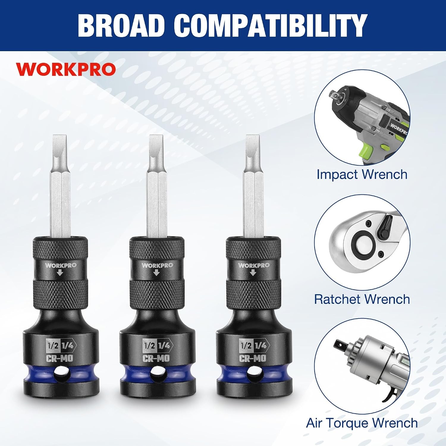 1/2 inch Drive to 1/4 inch Hex Quick Release CR MO Steel Adapter 1/2 inch