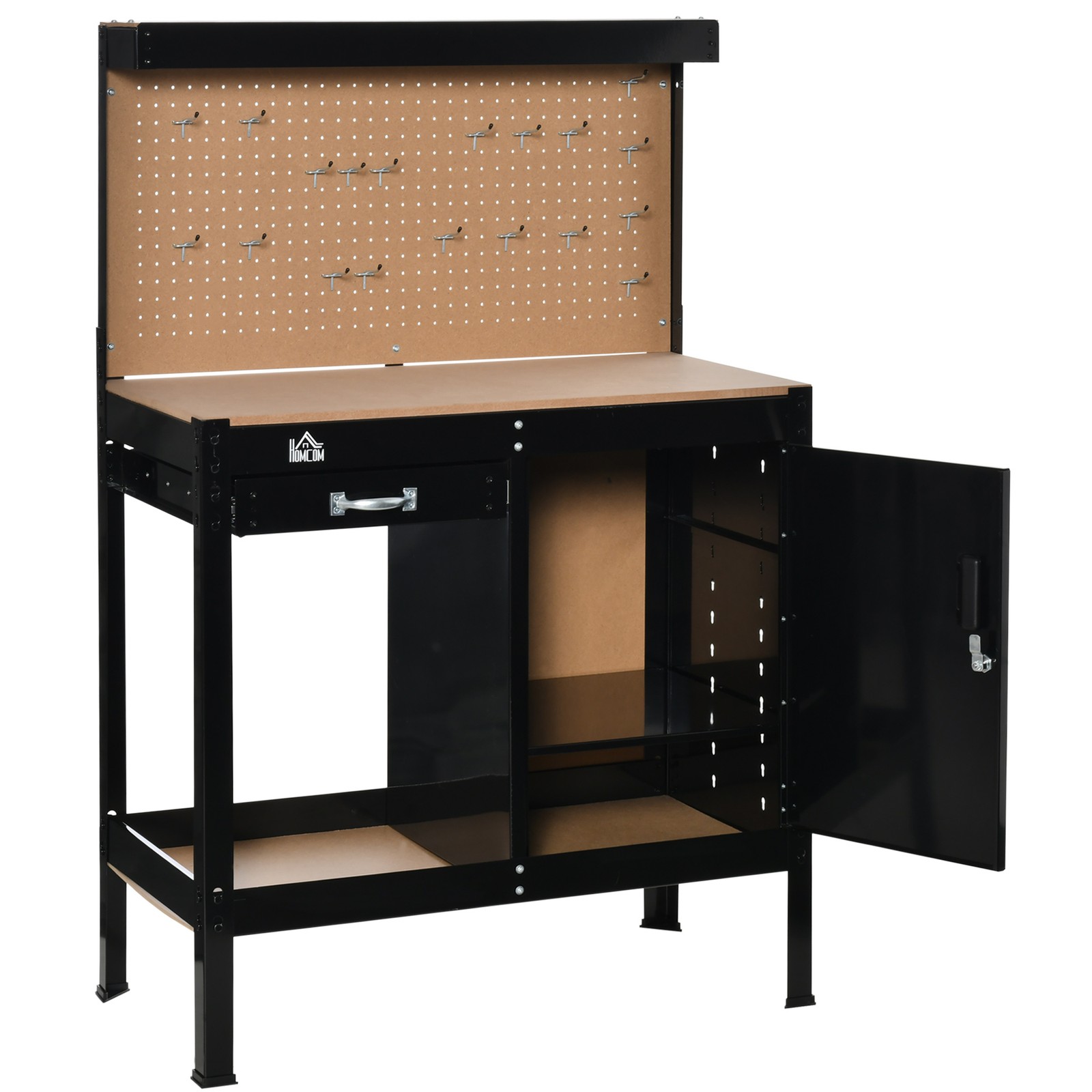 Workshop Table Garage Work Bench w/ 20 Hook Peg Board, 220 lbs Capacity
