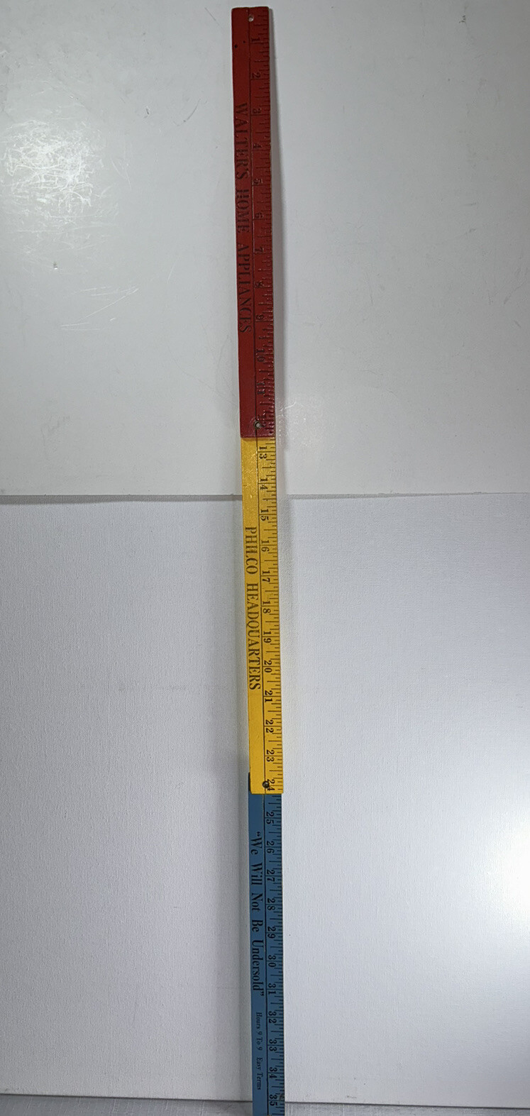 VTG Walters Philco We Will Not Be Undersold Folding Wood Ruler Red Yellow Blue