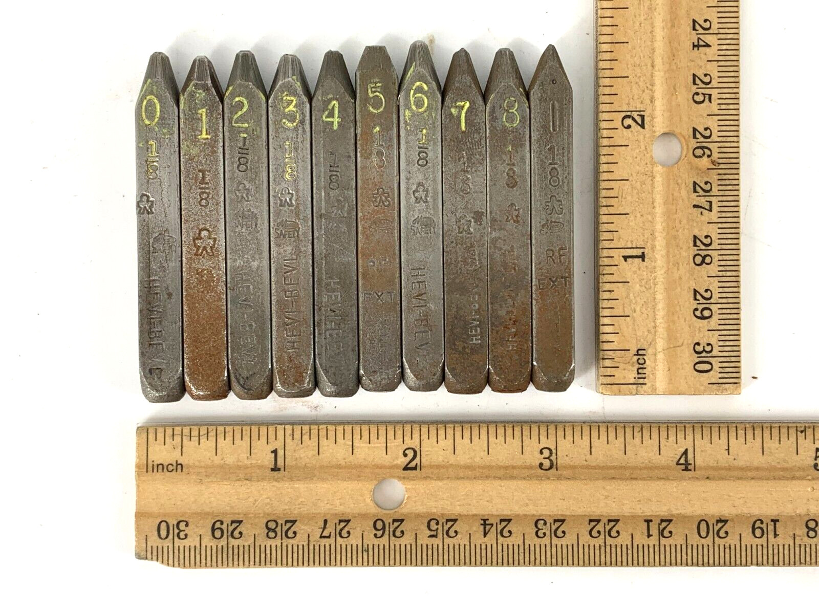 Mecco Machinist Punch Stamp Set Safety Hevi-Bevl Steel 1/8″