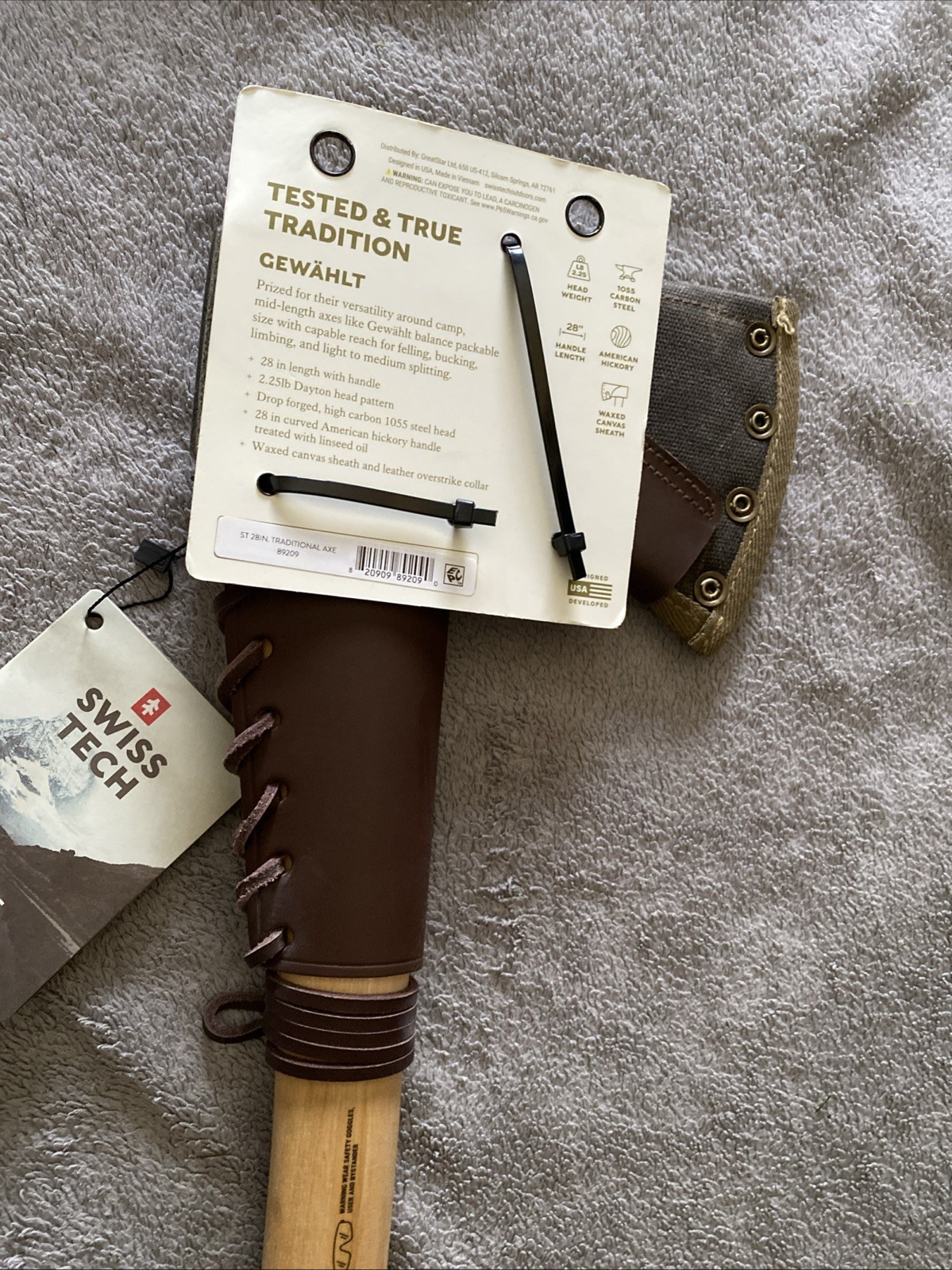 The Swisstech Gewahlt Light Felling Axe. Forged Carbon Steel. 2.25 Lbs Head New!