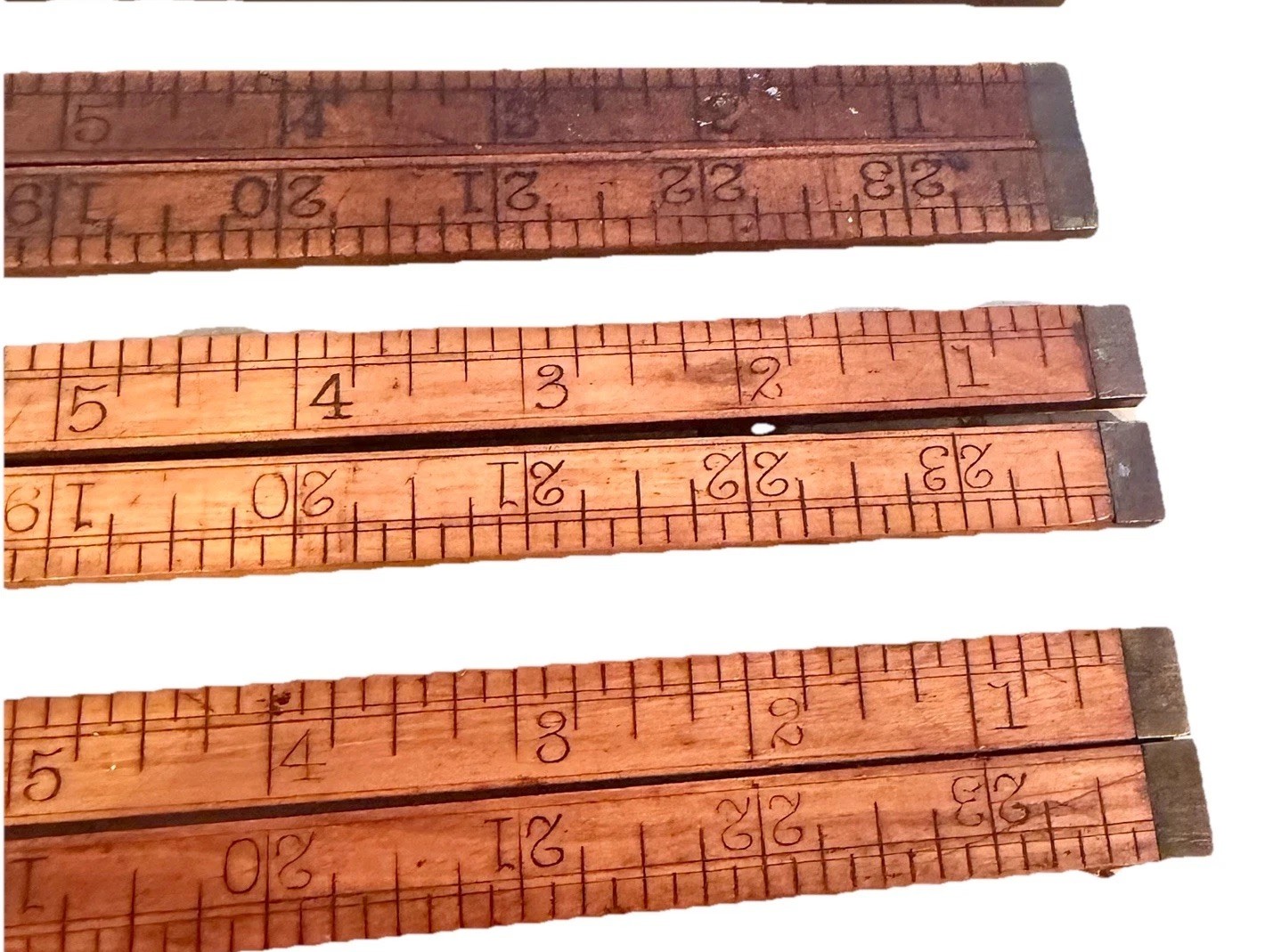 Lot of 3 Antique Upson Nut Co. No. 68 Boxwood Brass Folding Carpenter Rules