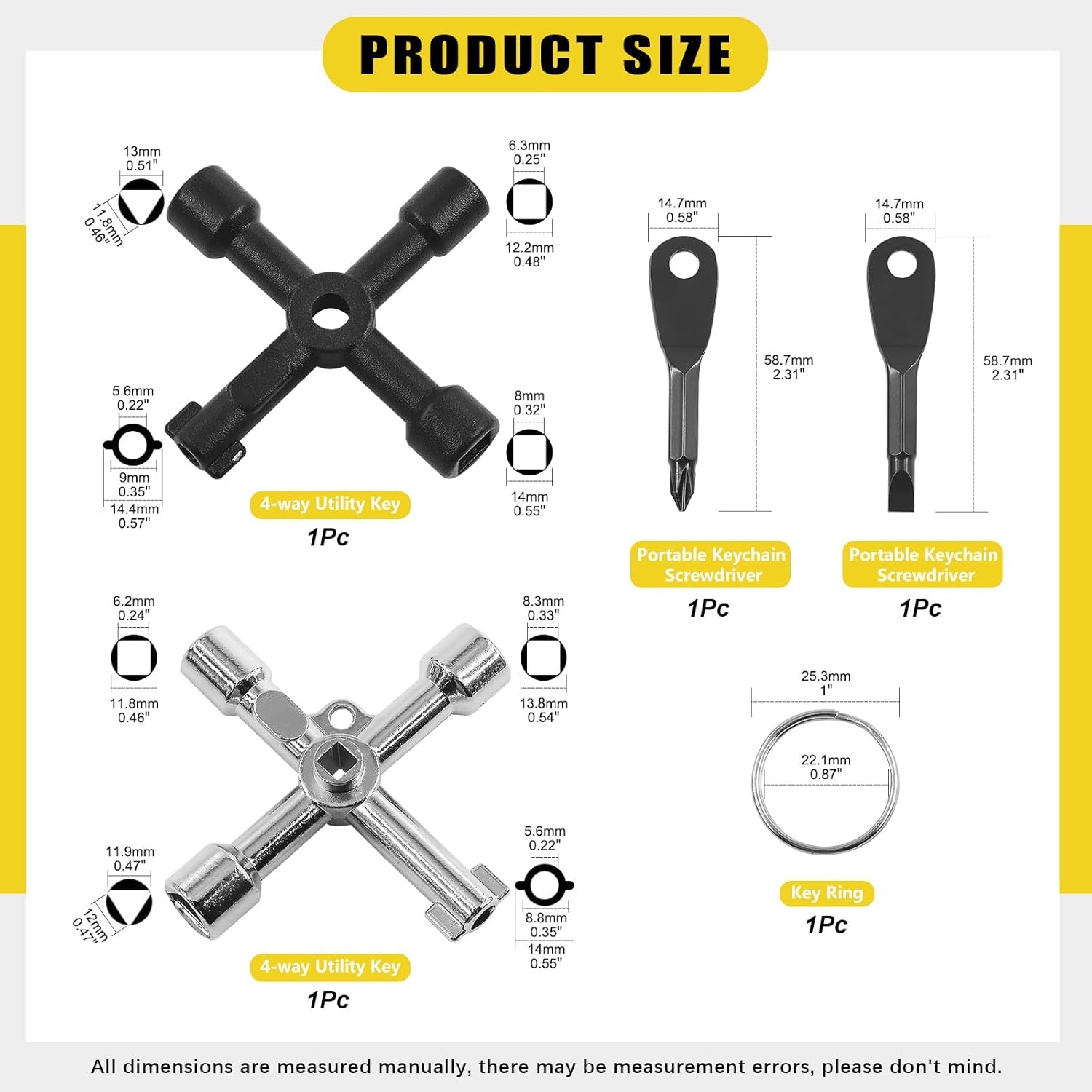 13 Pcs Utility Keys Kit Plumbers Key Tool Set 4 Way Service Cross Key, Triangle