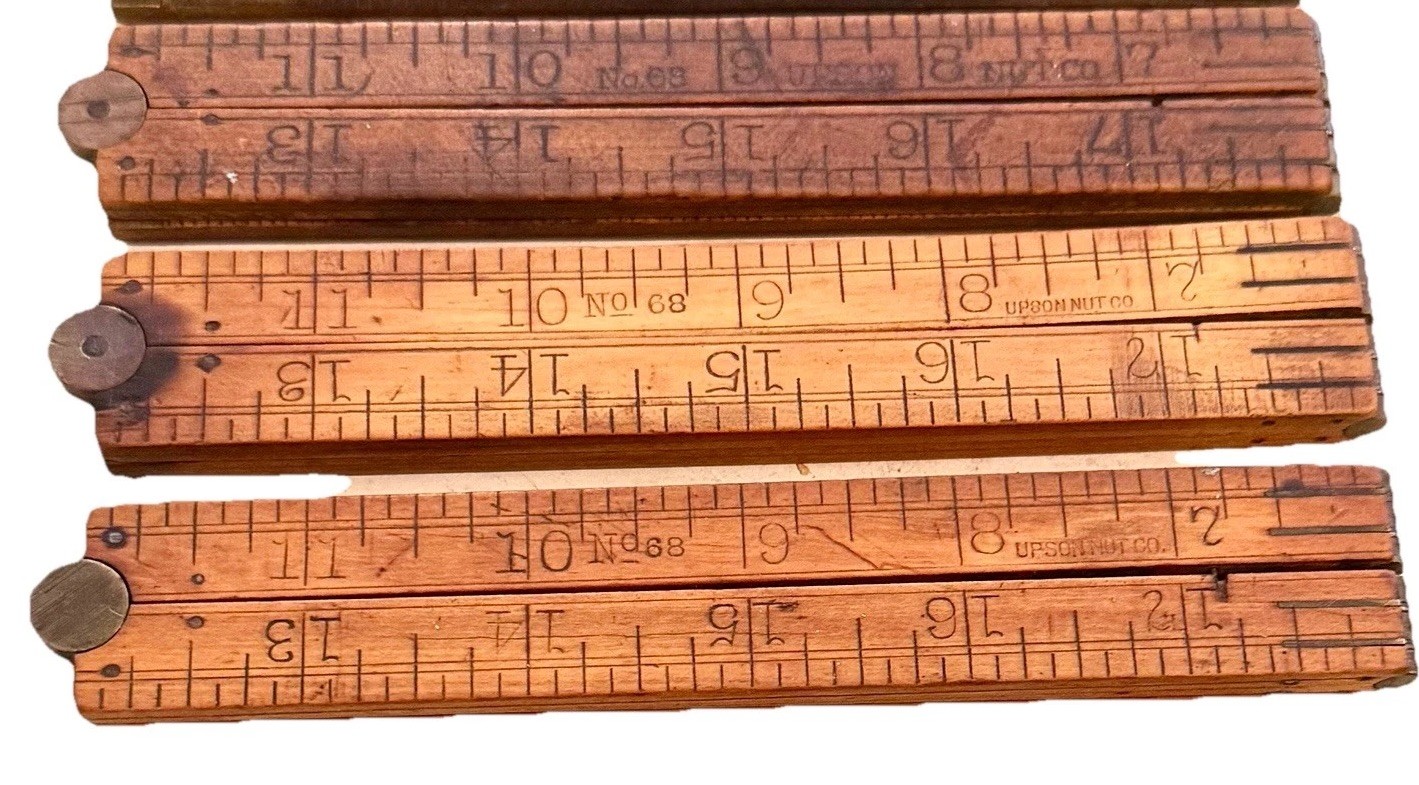 Lot of 3 Antique Upson Nut Co. No. 68 Boxwood Brass Folding Carpenter Rules