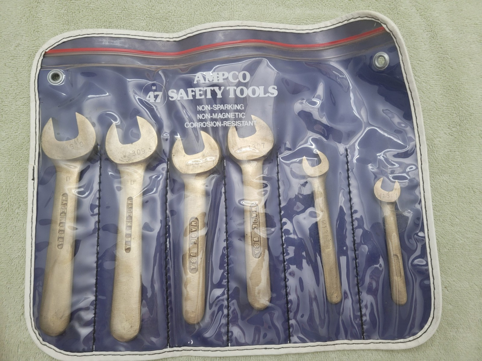 Vintage 1970’s Ampco 6 Piece Safety Wrench Set Non-Spark Single Open End USA