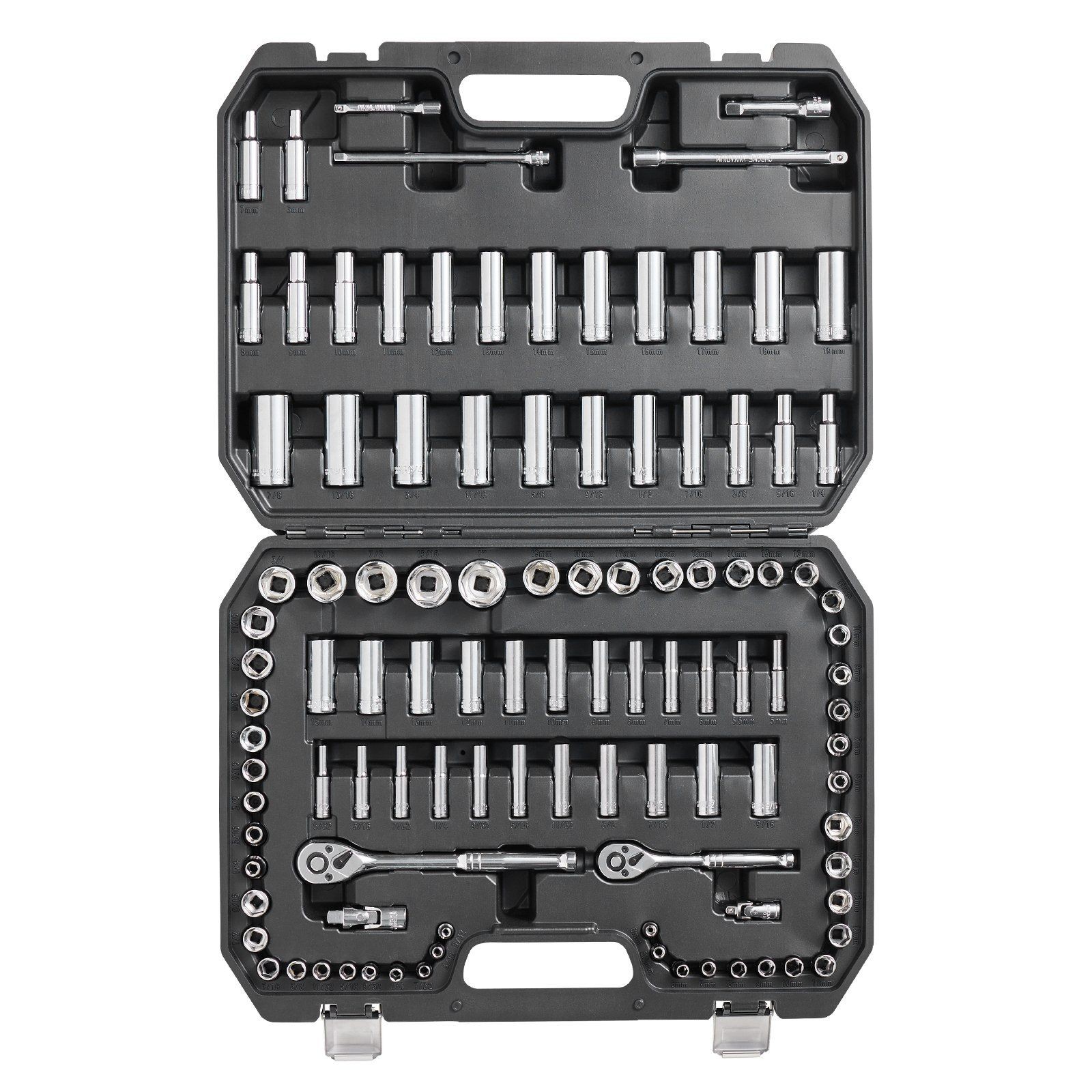 106-Piece 1/4in & 3/8in Drive Socket Wrench Set CR-V 6-Point SAE/Metric