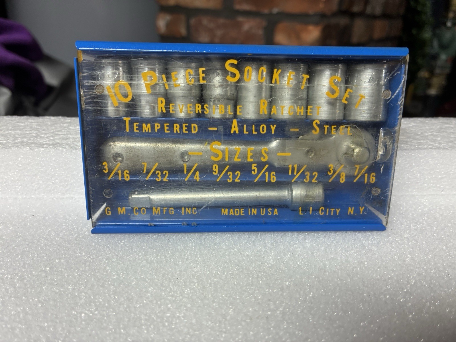 Vintage G.M. Co MFG INC 10-Pc Socket Set Original Box 3/16-7/16-in Complete