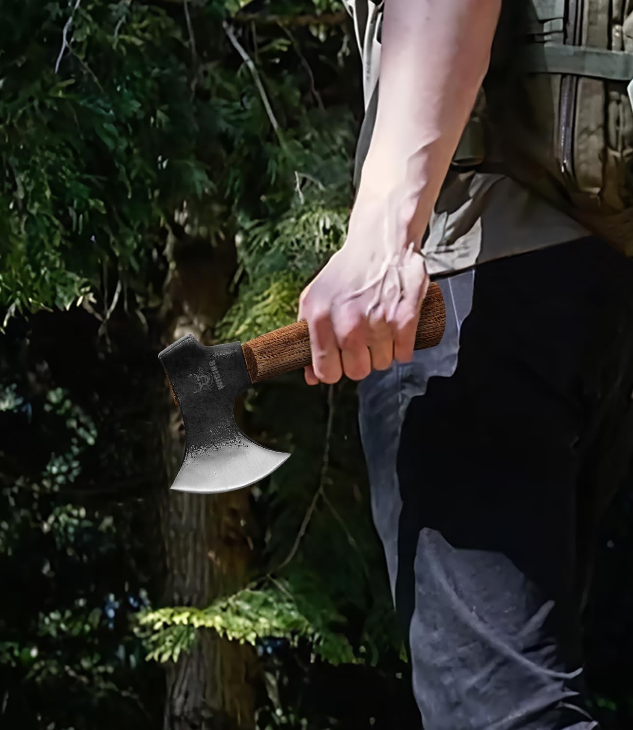 Hatchet, 8 Inches Small Hand Axe 1065 Manganese Steel and Beech Wood Handle with