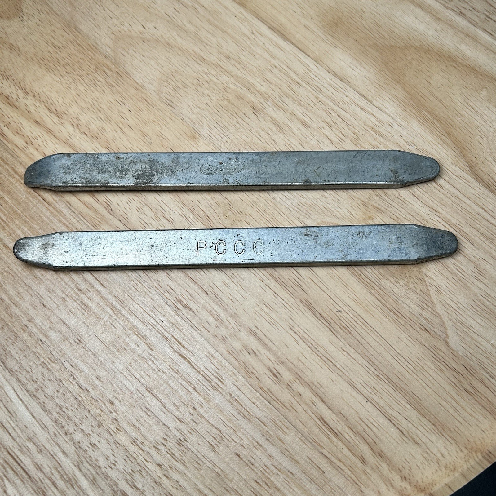 2 Rare Vtg ROCKY Cycle Co. USA PCCC Motorcycle Tire Iron Bar Harley Indian Honda
