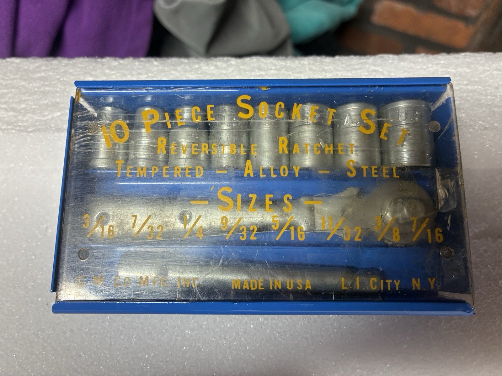 Vintage G.M. Co MFG INC 10-Pc Socket Set Original Box 3/16-7/16-in Complete