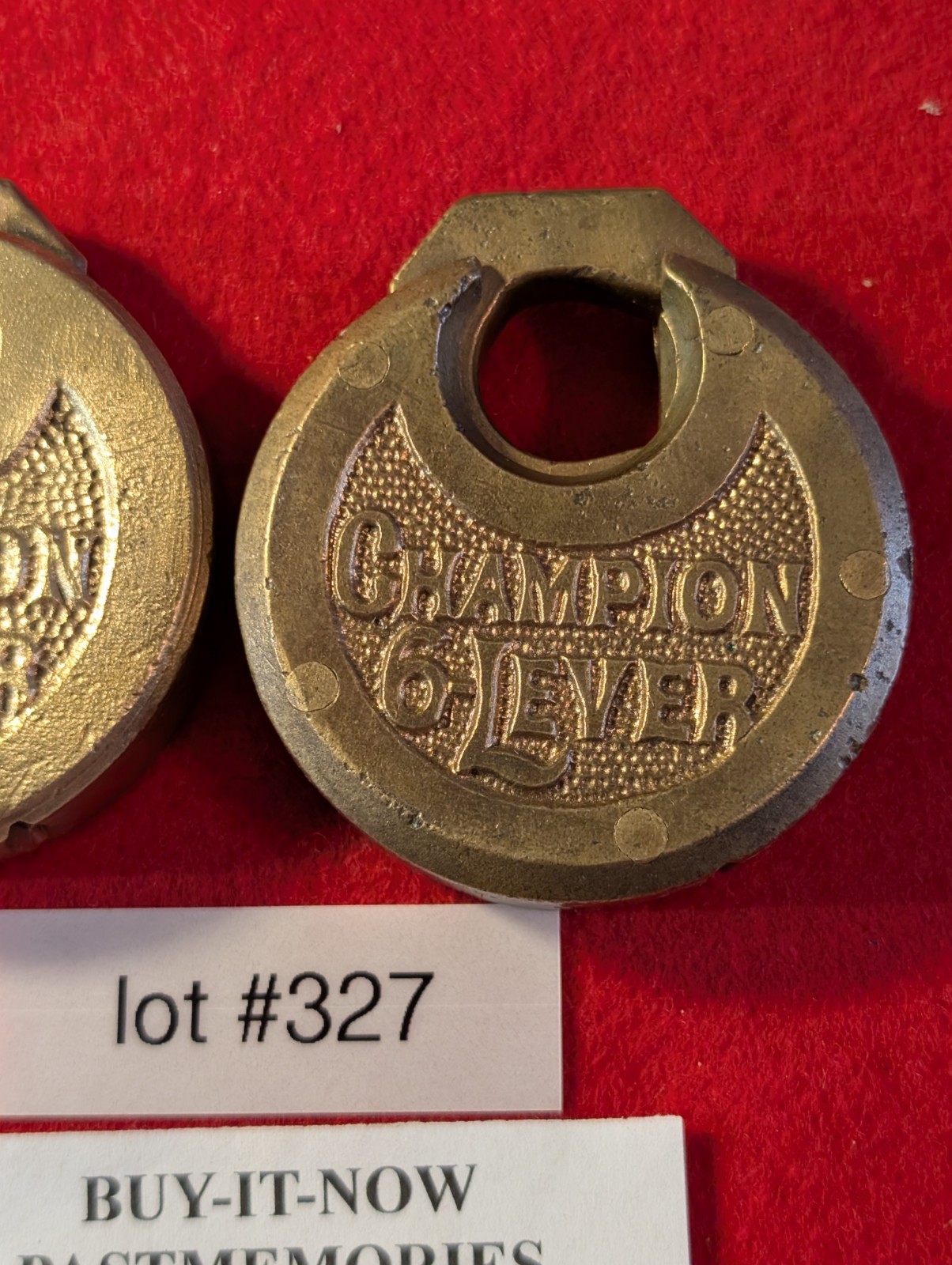 LOT OF 2 MILLER CHAMPION PANCAKE BRASS PADLOCKS, ANTIQUE VINTAGE LOCK LOT #327