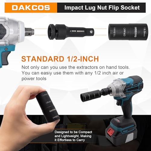 1/2-inch Drive Impact Lug Nut Flip Socket, Half Size Lug Nut 18.5 x 19.5 mm