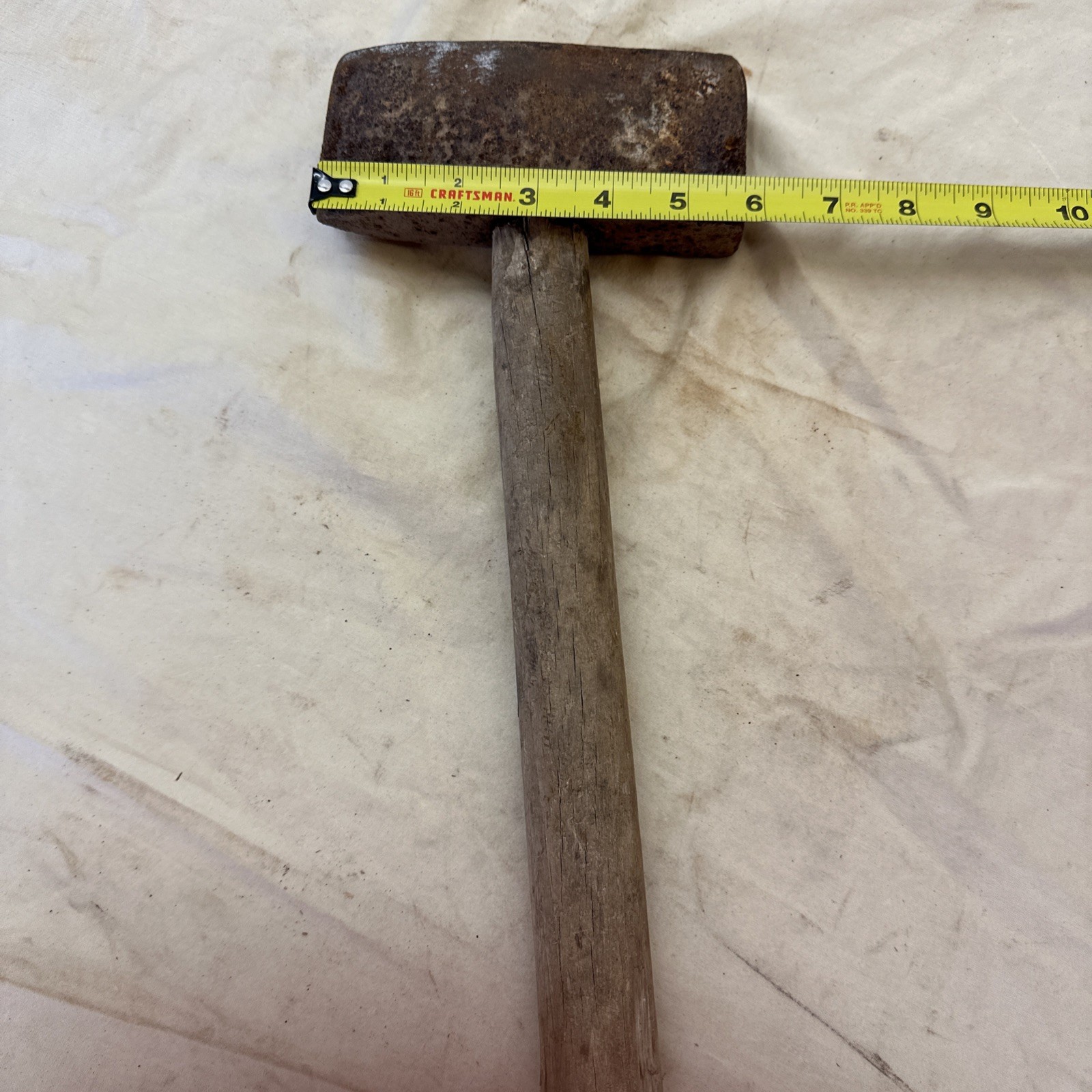 Antique Short Handled Blacksmith Sledgehammer 4-1/2 Pounds, 6”x3” Head