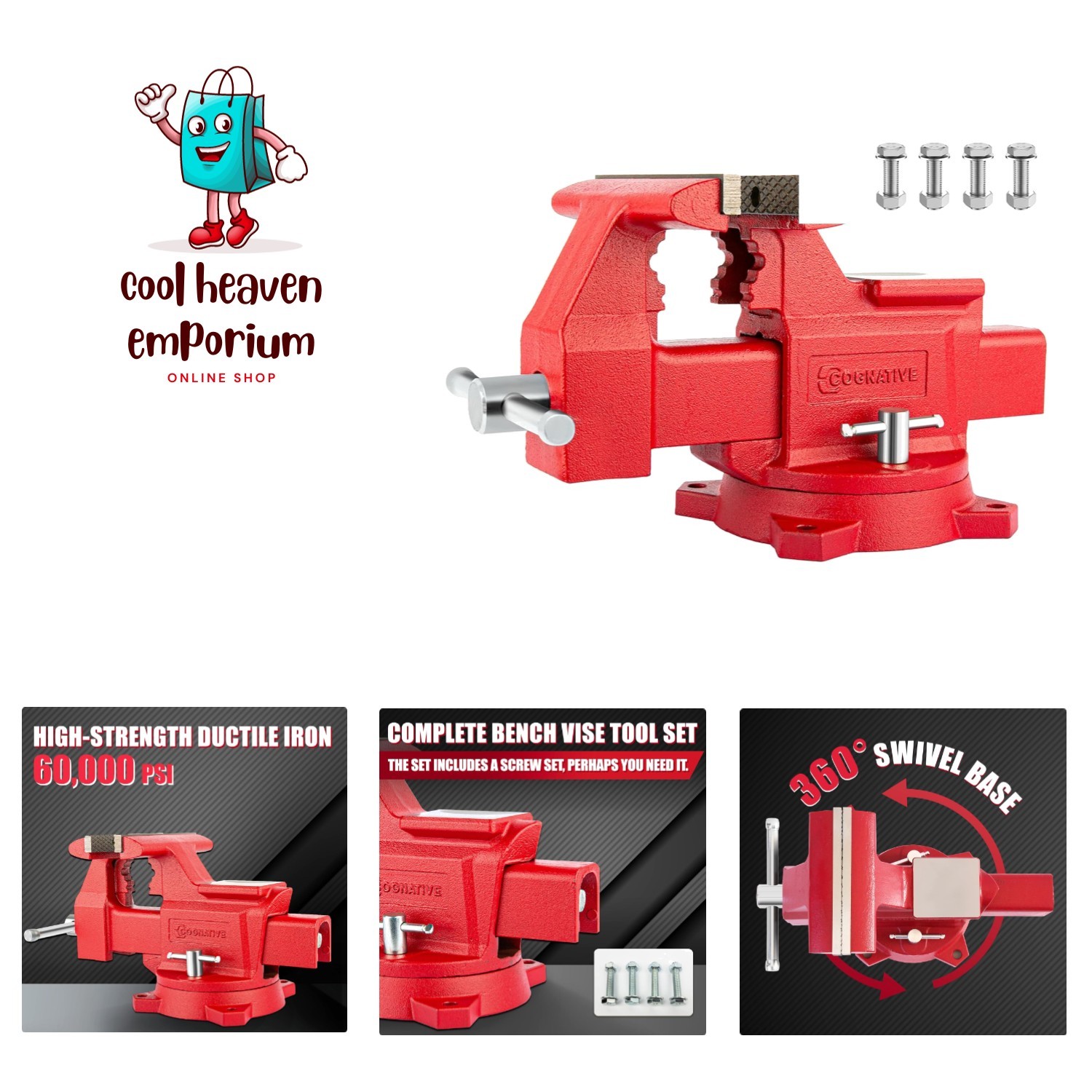 6.5″ Heavy-Duty Bench Vise Ductile Iron Bench Vise 360° Swivel Bench Vice wit…