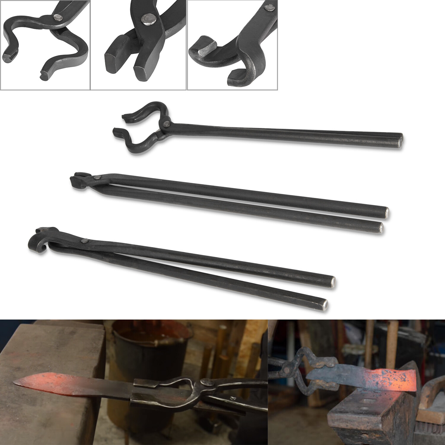 Knife Making Tongs Set Tools Blacksmith Bladesmith Tong Vise Anvil Forge 3 PCS
