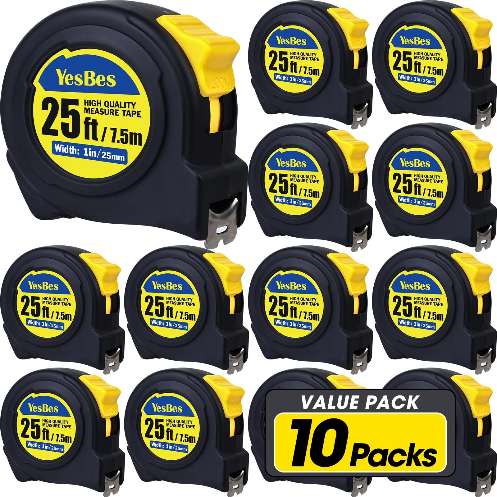 Tape Measure 25 ft, 10 Pack Bulk Easy Read Measuring Tape Retractable, Measur…