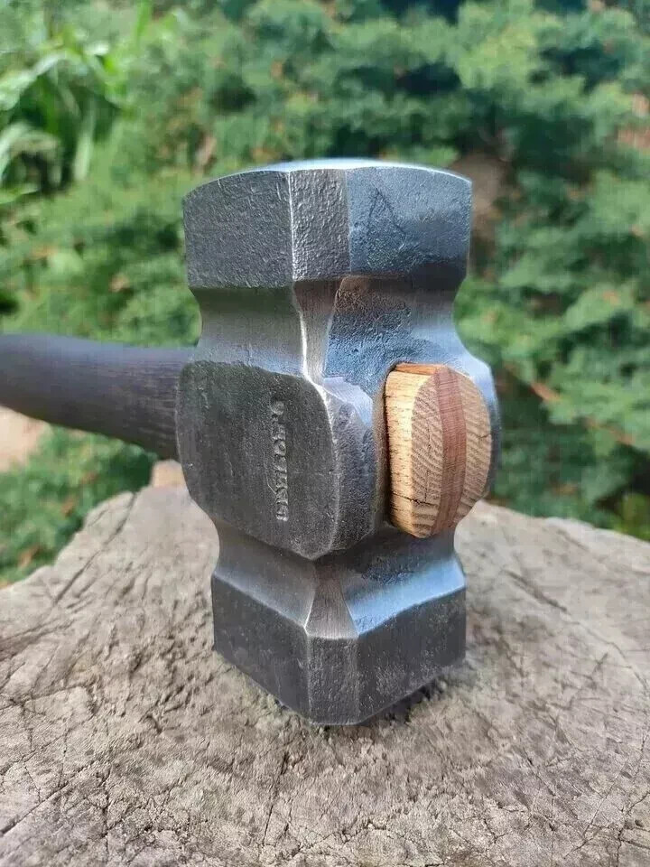 Handmade Iron &Solid Wood Blacksmith’s Square Rounding Hammer 3lbs
