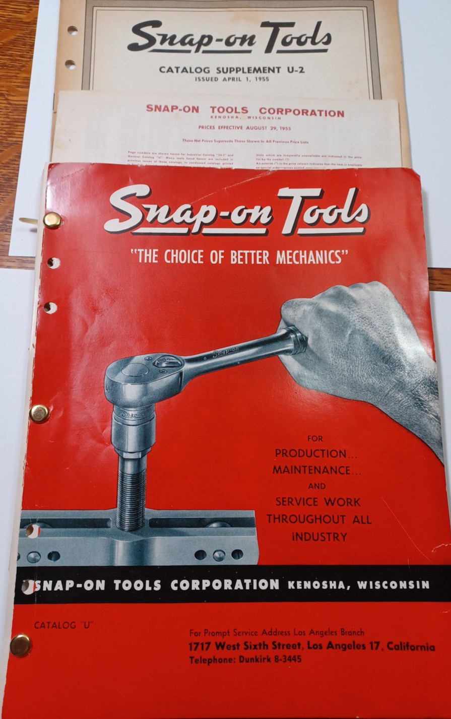 1955 Vintage Old Snap-on Tools Catalog “U” + Price List & Supplement JRR52