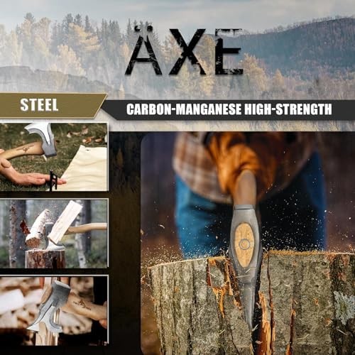 Hand Forged 14.7″ Camping Hatchet – Outdoor Splitting Axe & Carving Tool with Sh