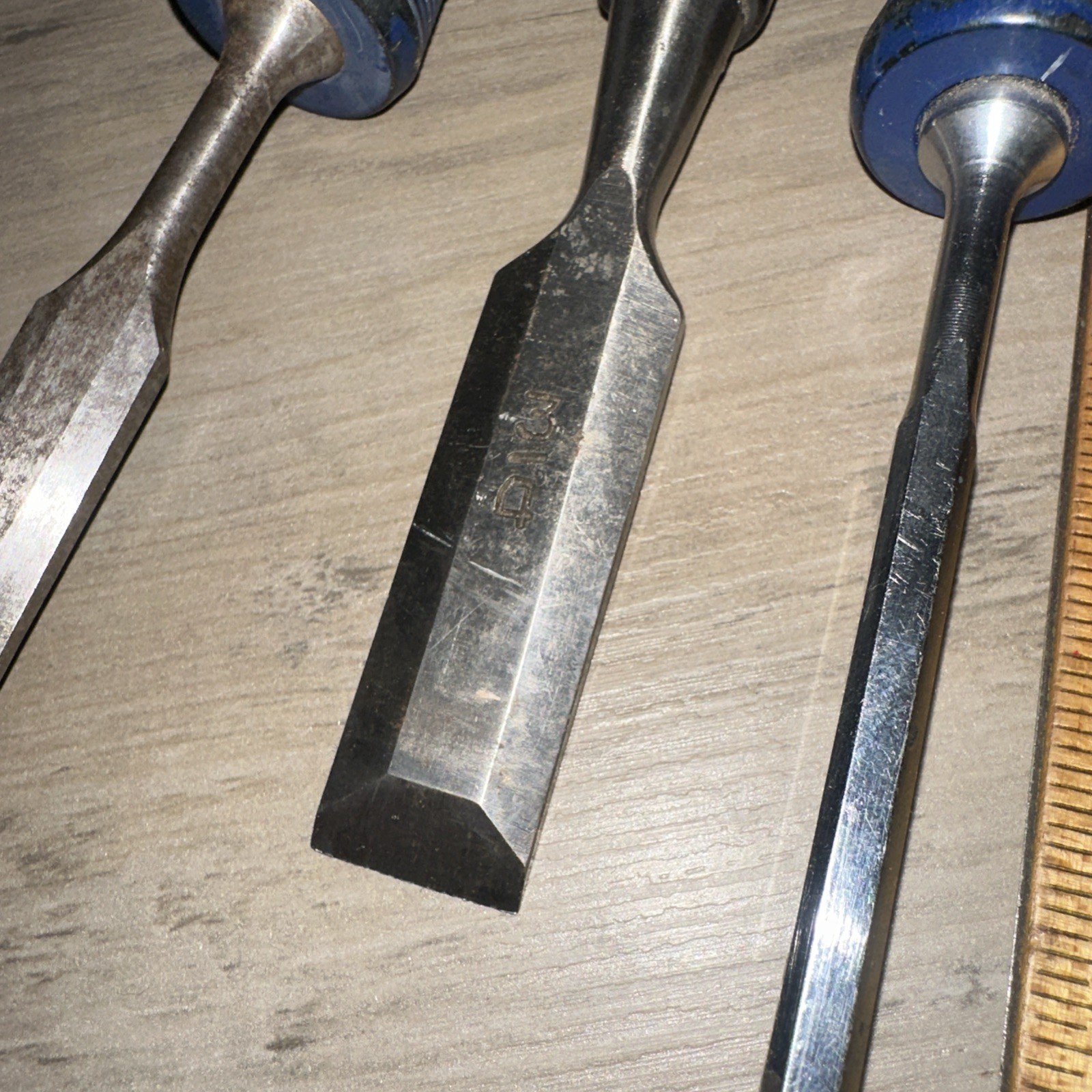 Set Of 3 Vintage Sears Craftsman Beveled Chisels 3/4, 1/2 & 1/4” Used