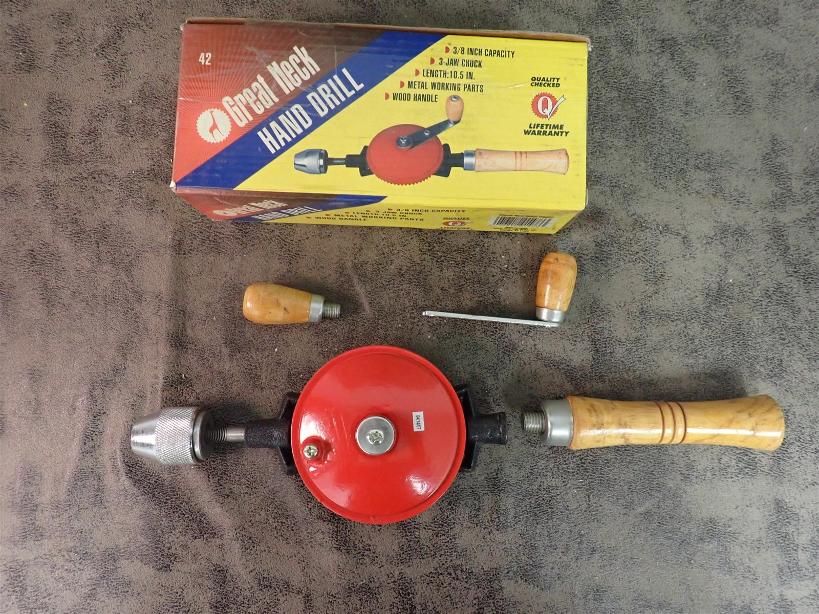 Great Neck No. 42 10-1/2″ Eggbeater Hand Drill, 3 Jaw Chuck, 3/8″ Capacity (M11)